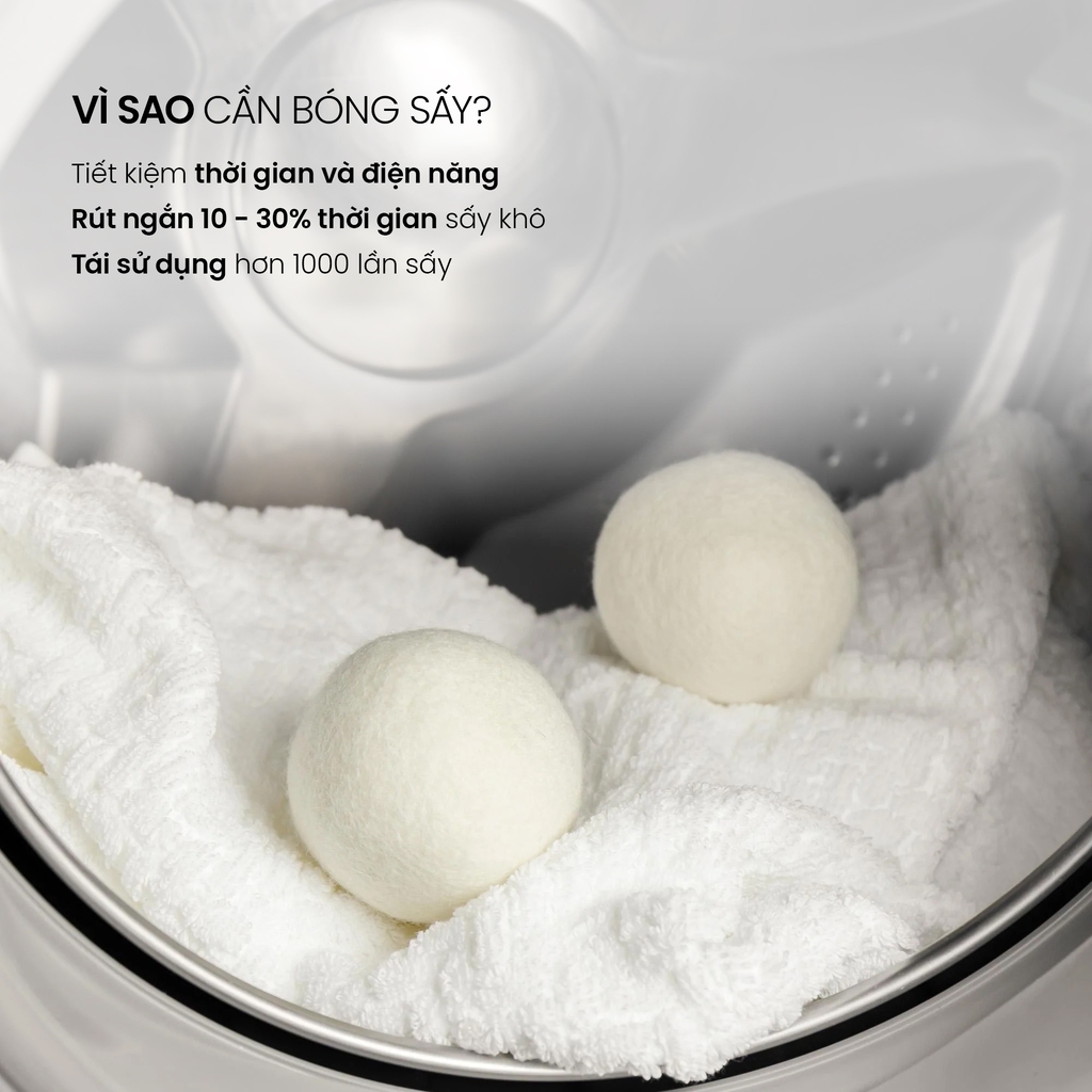 Bóng sấy quần áo len lông cừu,  Wool Dryer Balls 7cm 8cm dùng cho máy sấy quần áo