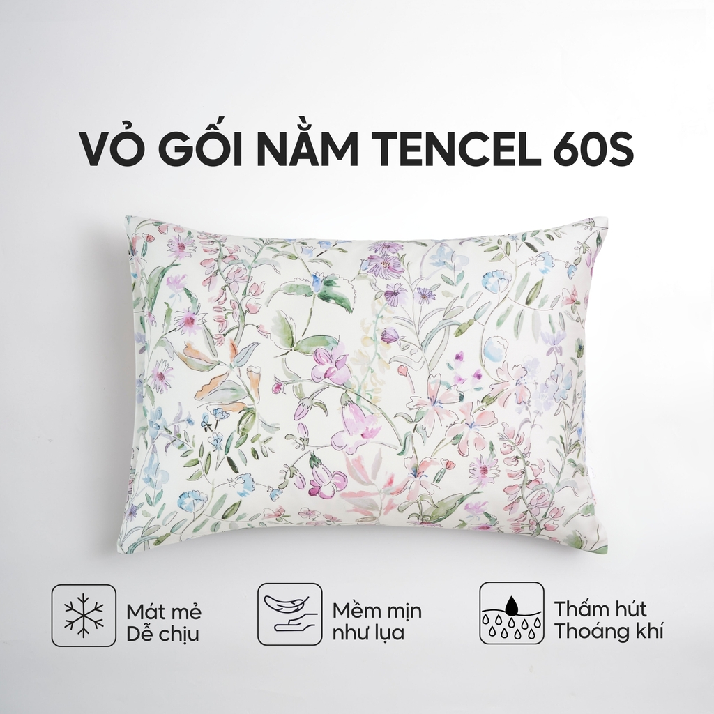 Vỏ gối nằm Lụa Tencel 60S họa tiết - Diên vỹ