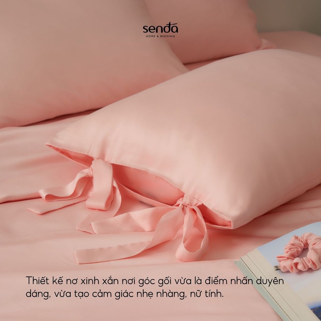 Vỏ gối Nơ Lụa Tencel 50x70cm trơn màu