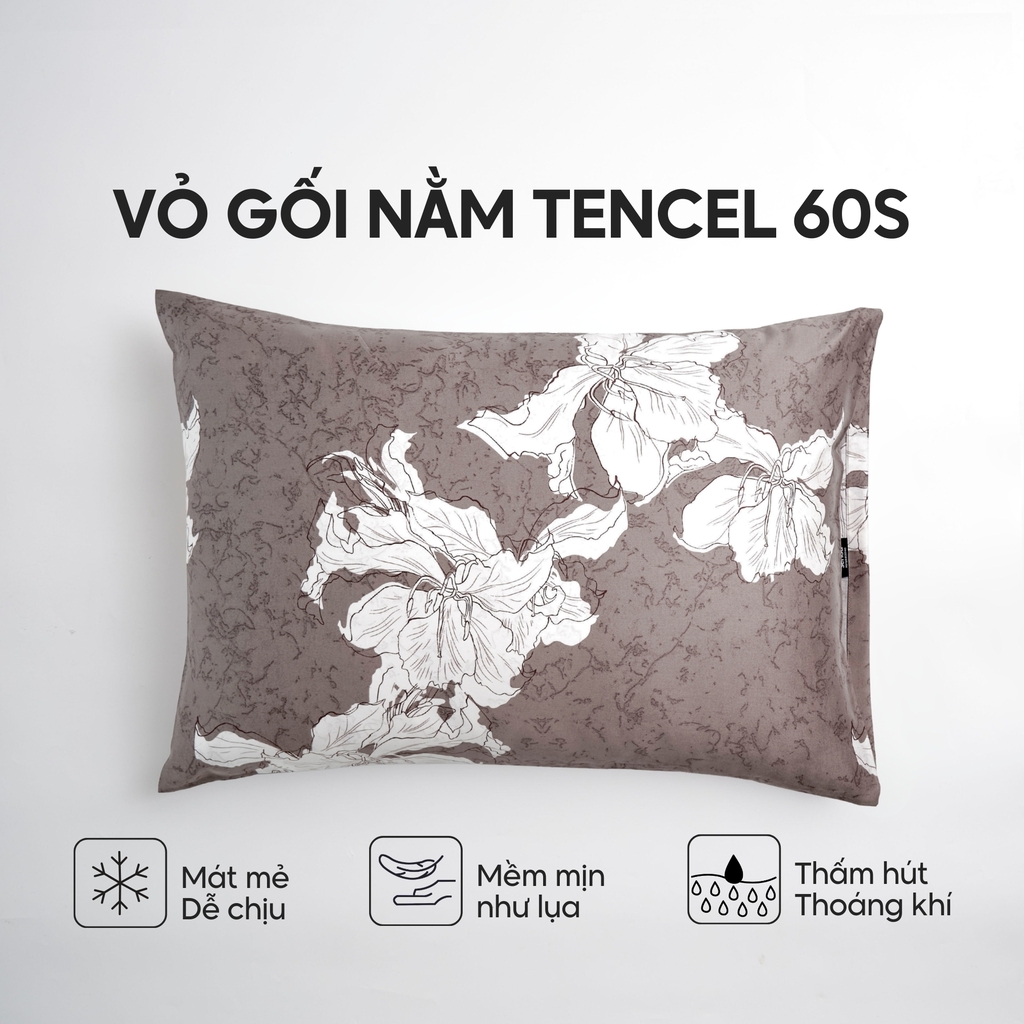 Vỏ gối nằm Lụa Tencel 60S họa tiết - Ban trắng