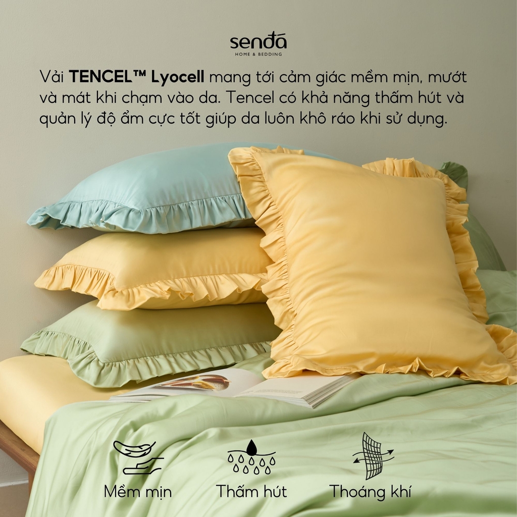 Vỏ gối Bèo Lụa Tencel 50x70 cm trơn màu