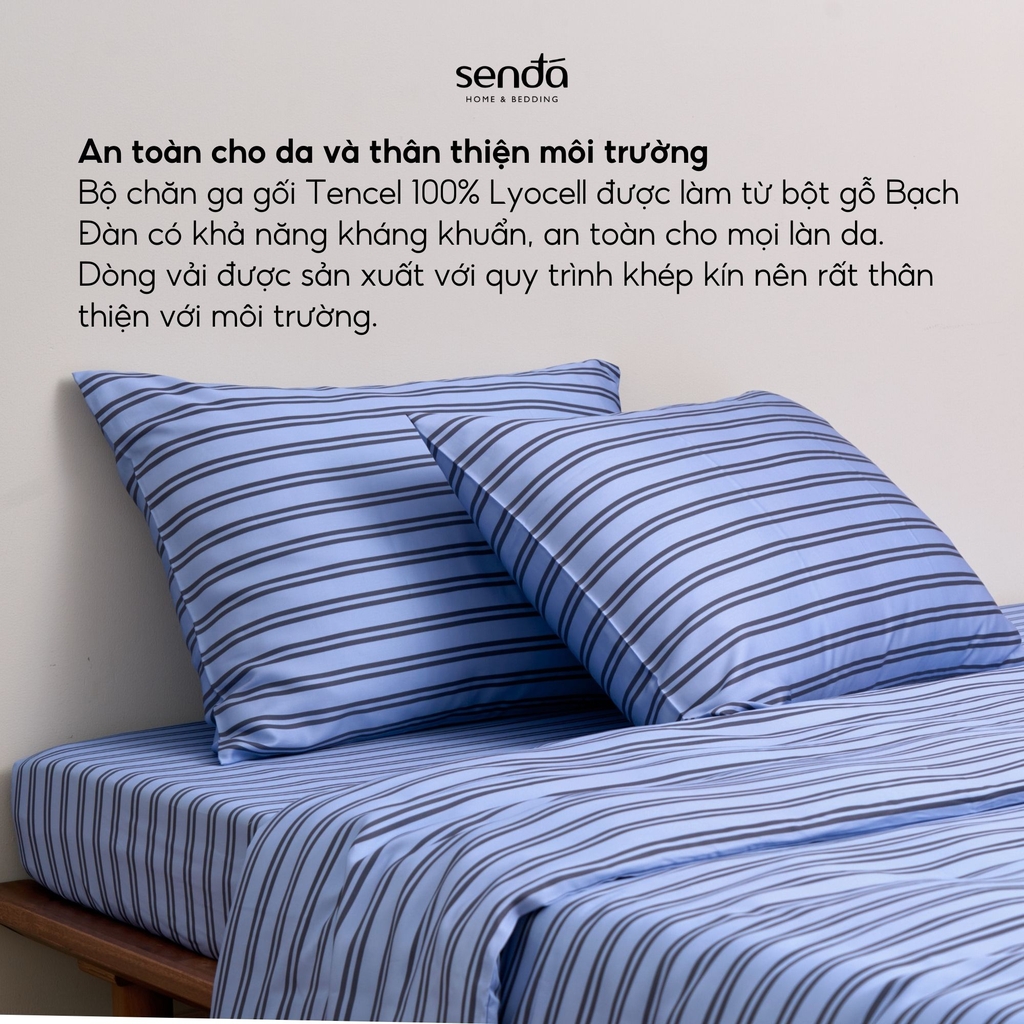 Bộ chăn ga gối 4 món Lụa Tencel họa tiết kẻ sọc - Sọc xanh navy