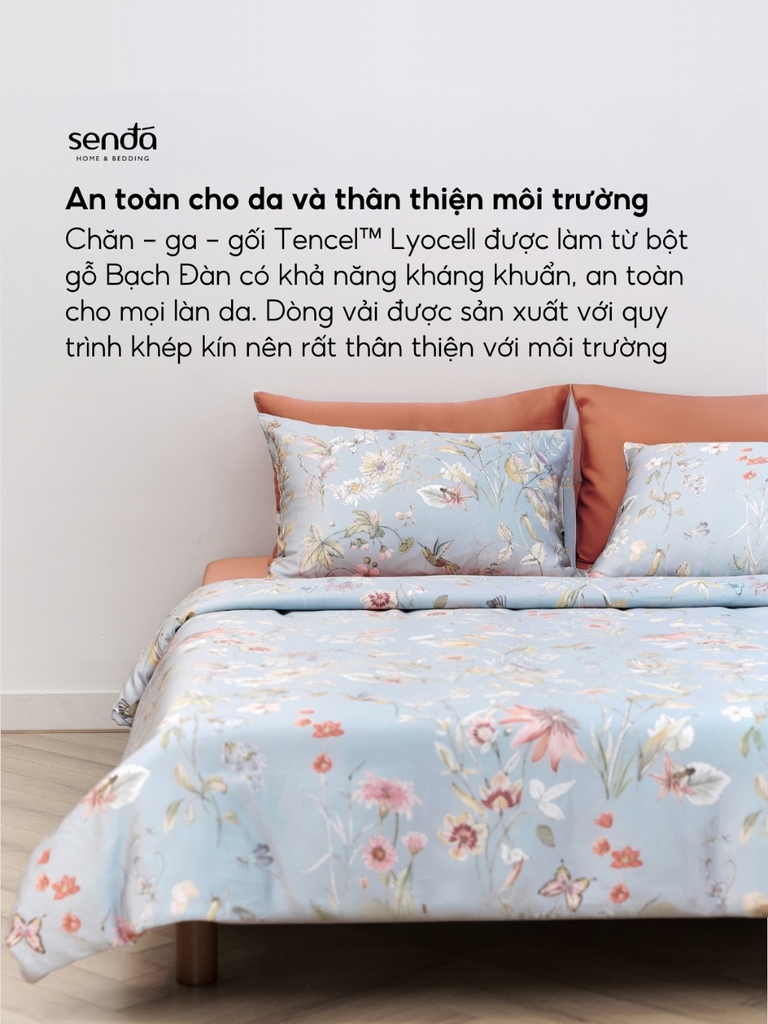 Bộ chăn ga gối 5 món Lụa Tencel 60S họa tiết - Bách thảo cam