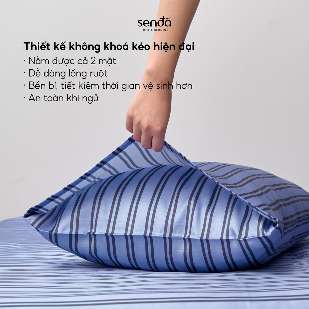 Vỏ gối Lụa Tencel họa tiết kẻ sọc - Sọc xanh rêu