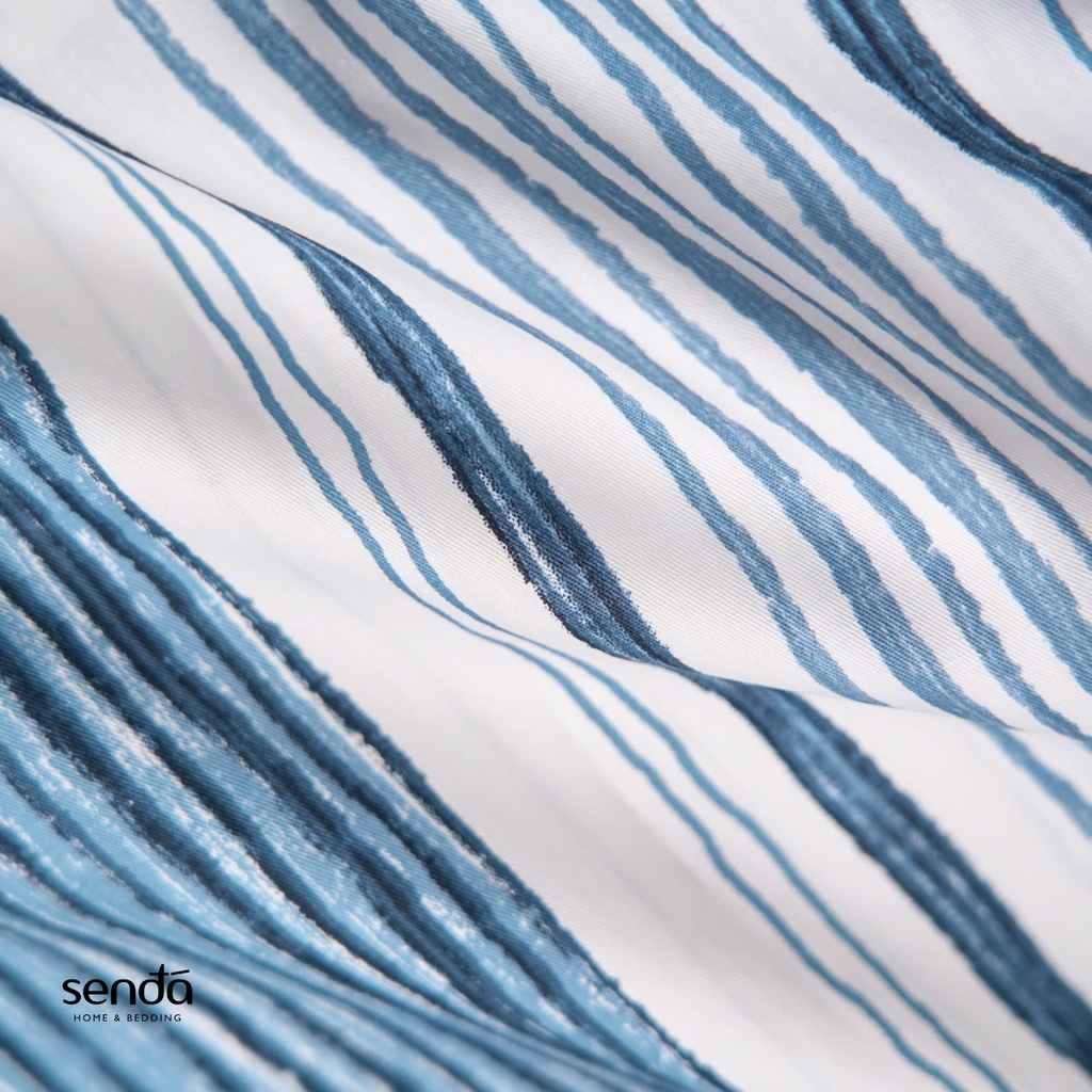 Bộ chăn ga gối 4 món Cotton Twill họa tiết kẻ sọc - Kẻ xanh