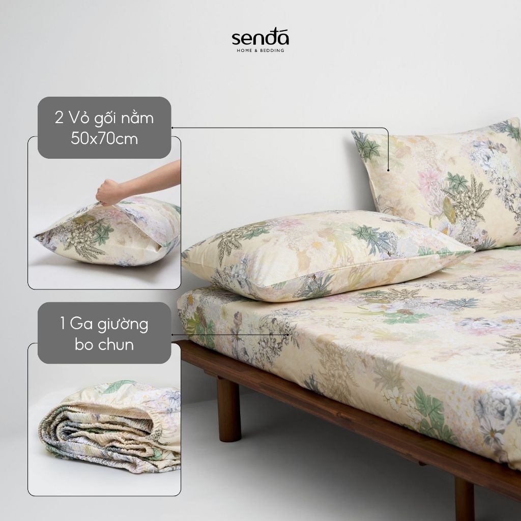 Bộ ga gối 3 món Cotton 40S họa tiết - Trúc xám