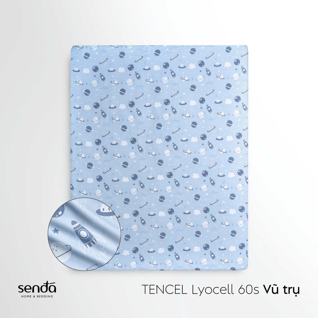 Bộ ga gối 3 món cho bé Lụa Tencel họa tiết - Vũ trụ