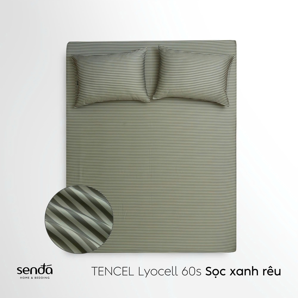 Bộ ga gối 3 món Lụa Tencel  họa tiết kẻ sọc