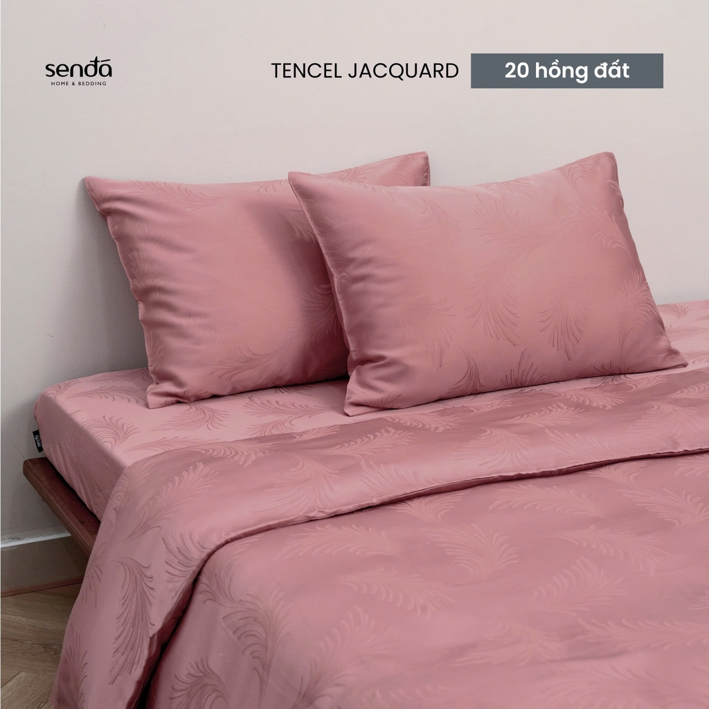 Bộ chăn ga gối 4 món Lụa Tencel Jacquard vân gấm - 19 be sáng