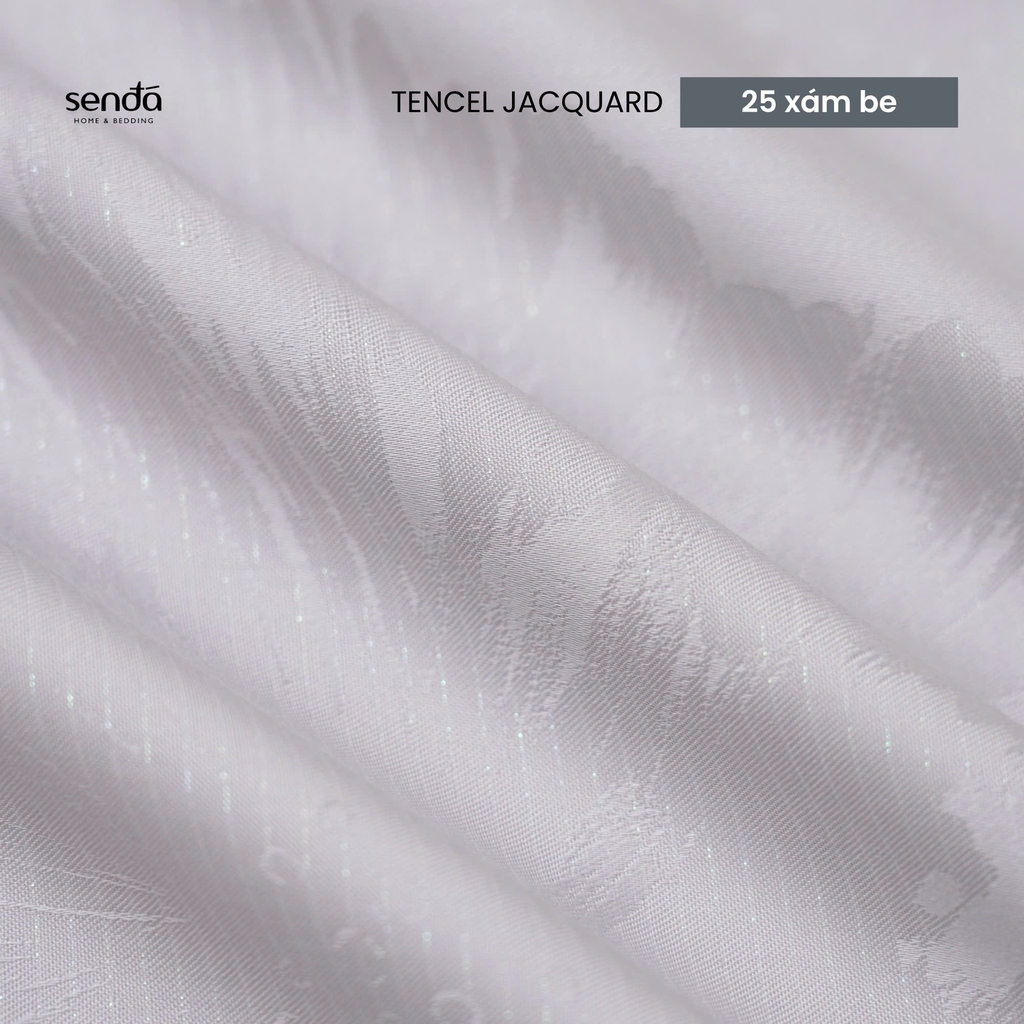 Bộ chăn ga gối 5 món Lụa Tencel Jacquard vân gấm - 25 Xám be