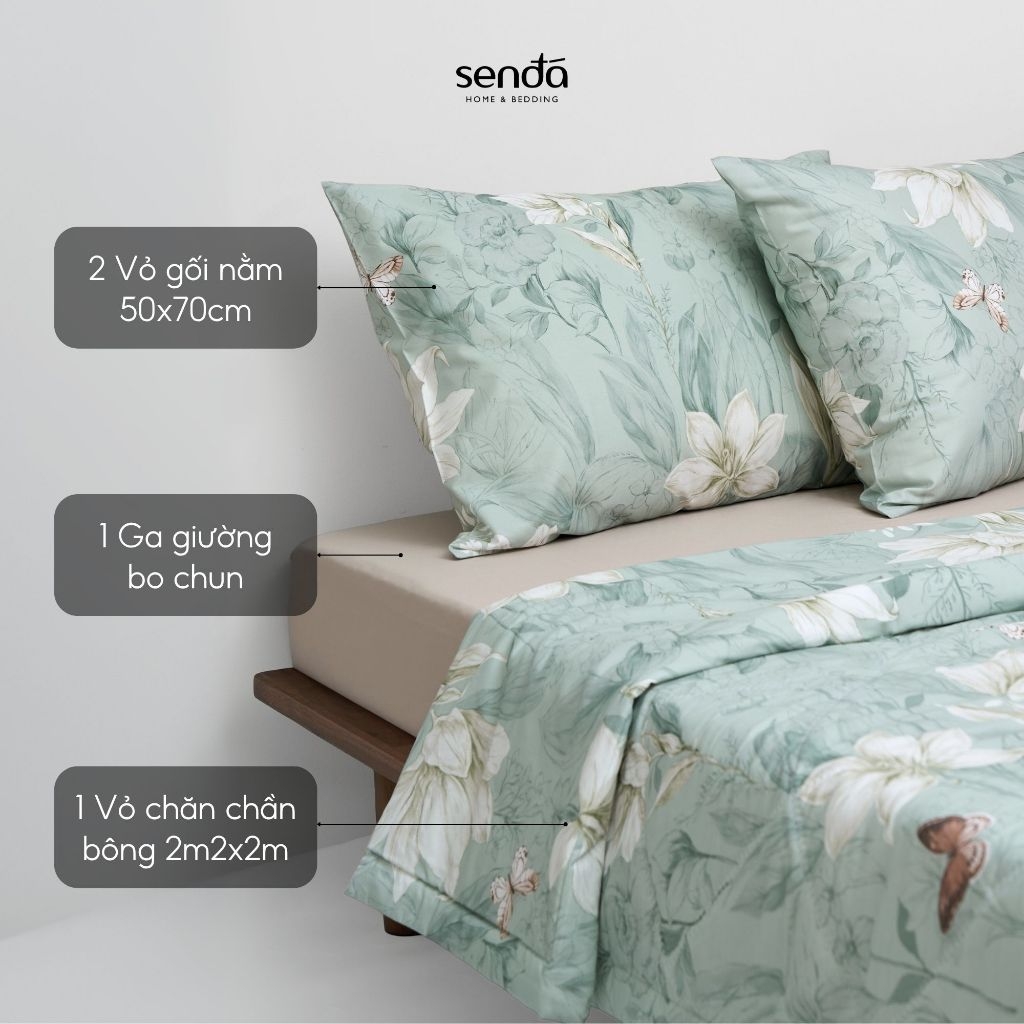 Bộ chăn ga gối 4 món (chăn chần bông) Cotton 40S họa tiết - Ly ly