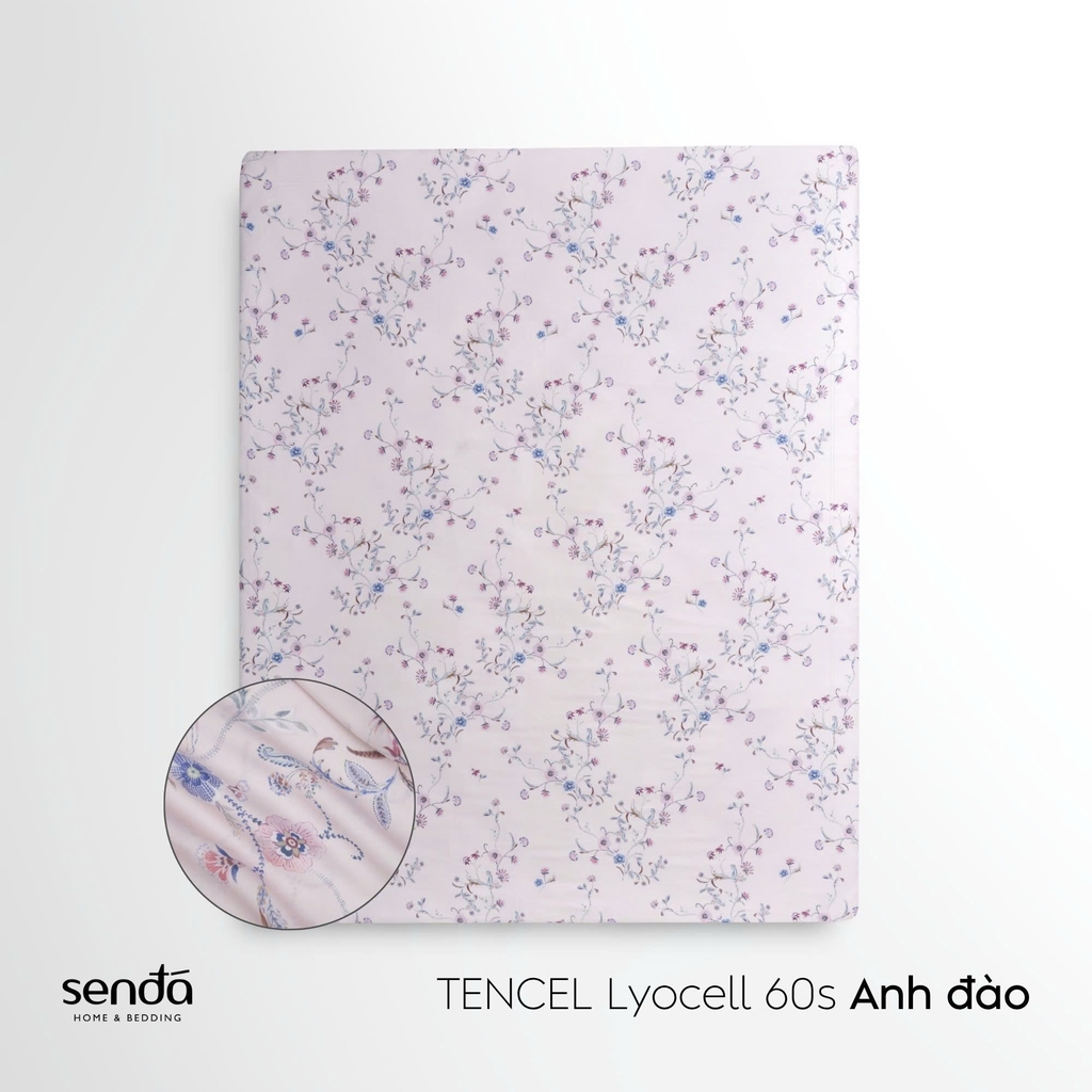 Bộ ga gối 3 món Lụa Tencel 60S họa tiết - Anh đào