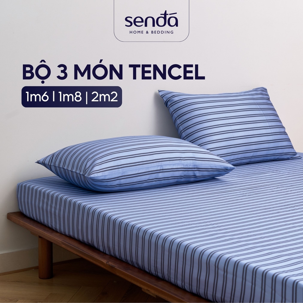 Bộ ga gối 3 món Lụa Tencel  họa tiết kẻ sọc