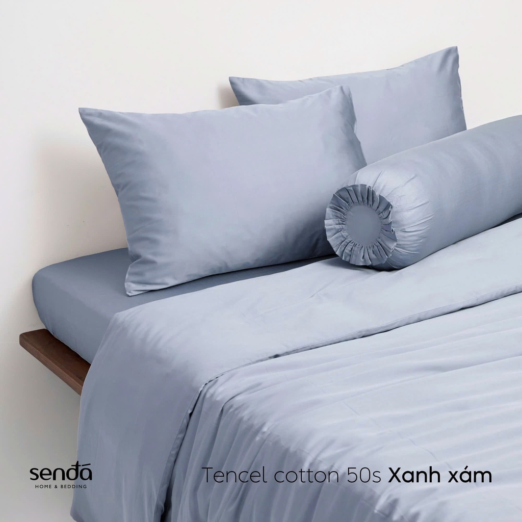 Bộ chăn ga gối 5 món Tencel Cotton trơn màu