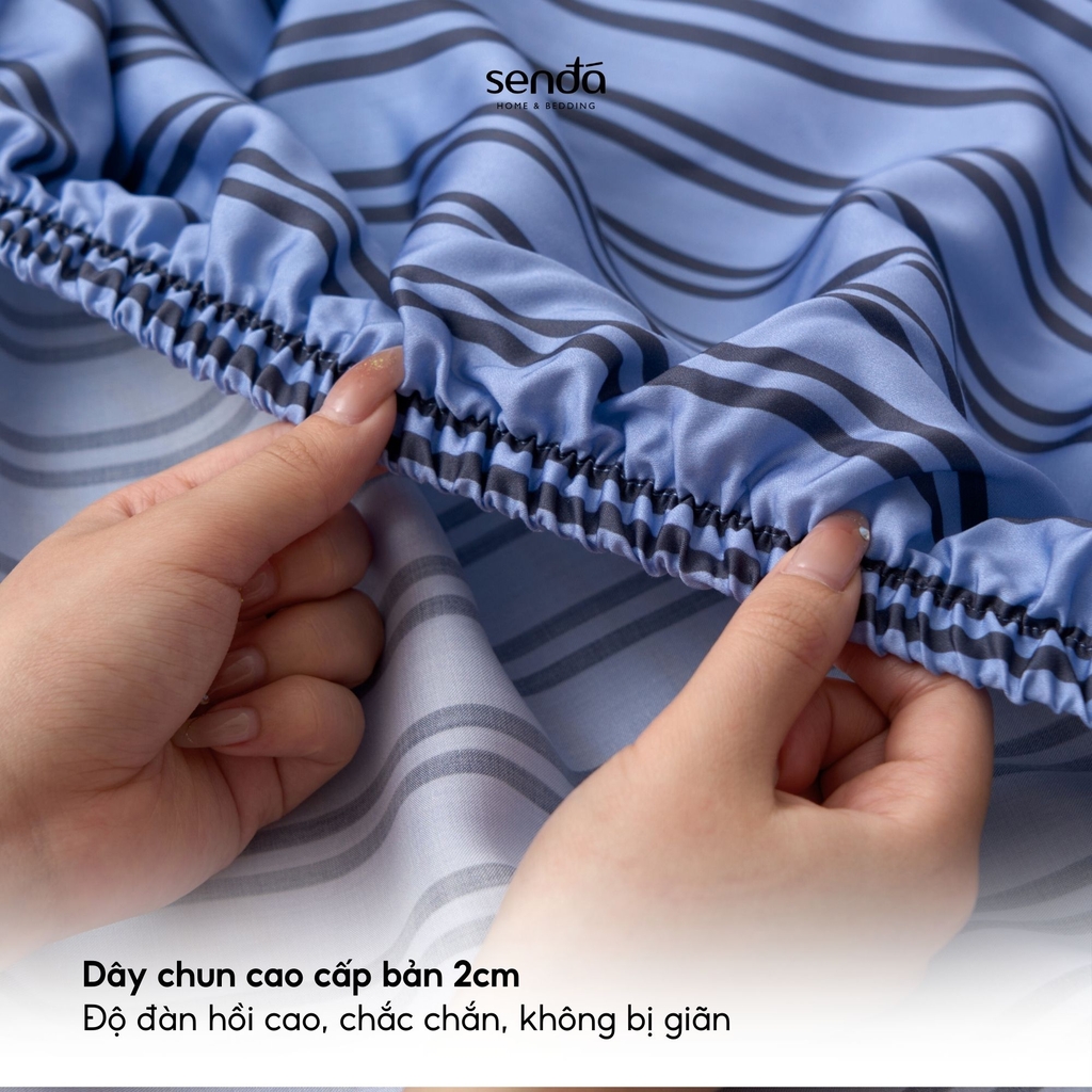 Bộ ga gối 3 món Lụa Tencel  họa tiết kẻ sọc - Sọc xanh navy
