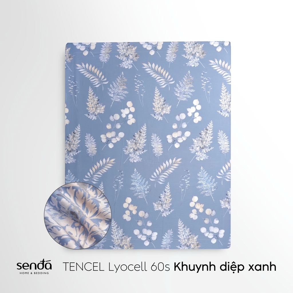 Bộ ga gối 3 món Lụa Tencel 60S họa tiết - Khuynh diệp xanh