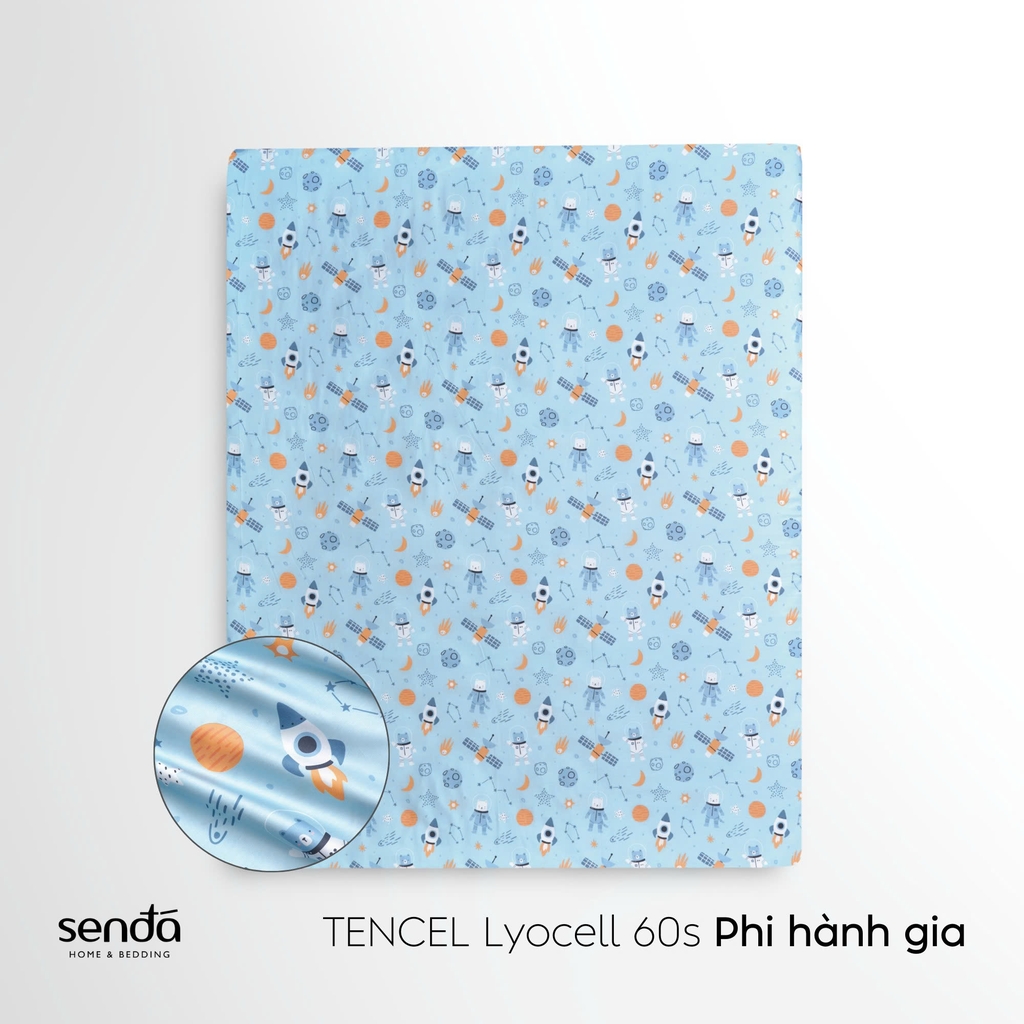 Bộ ga gối 3 món cho bé Lụa Tencel họa tiết - Phi hành gia