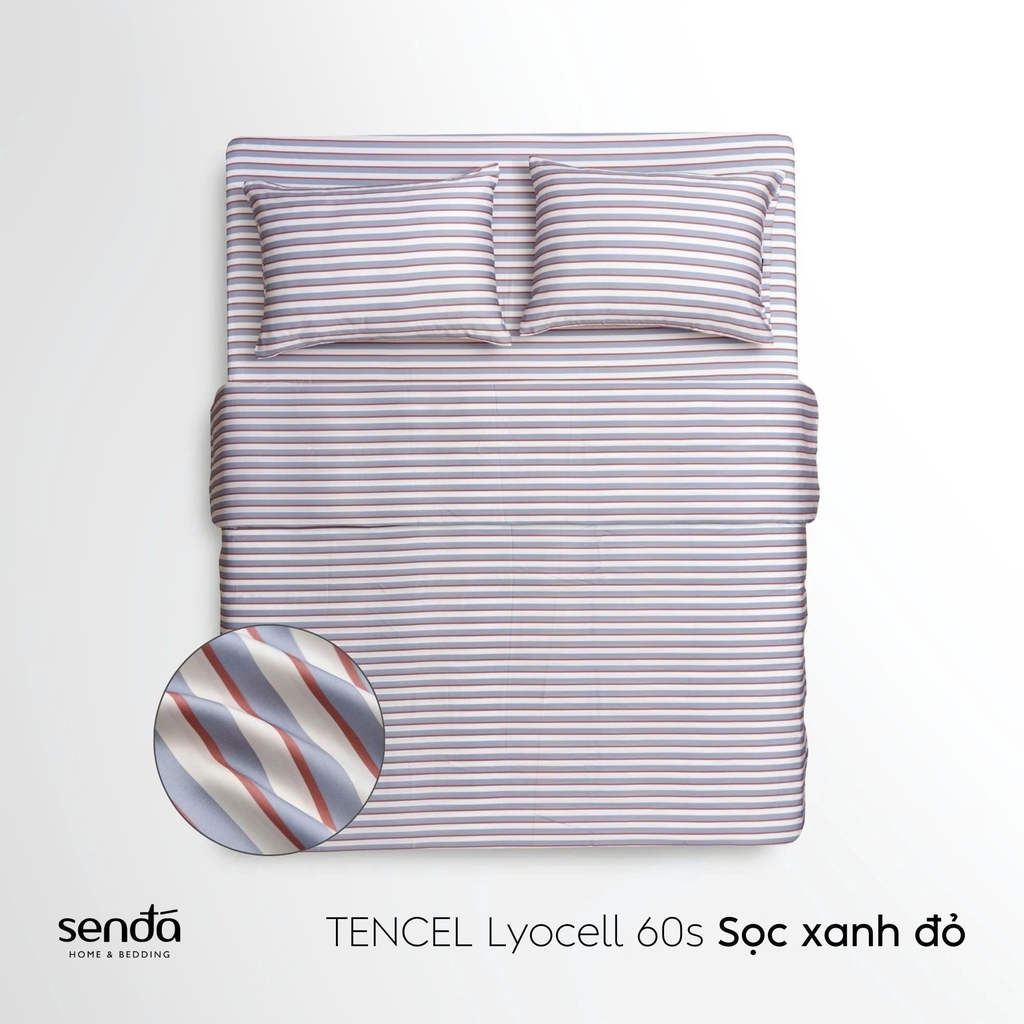 Bộ chăn ga gối 4 món Lụa Tencel họa tiết kẻ sọc
