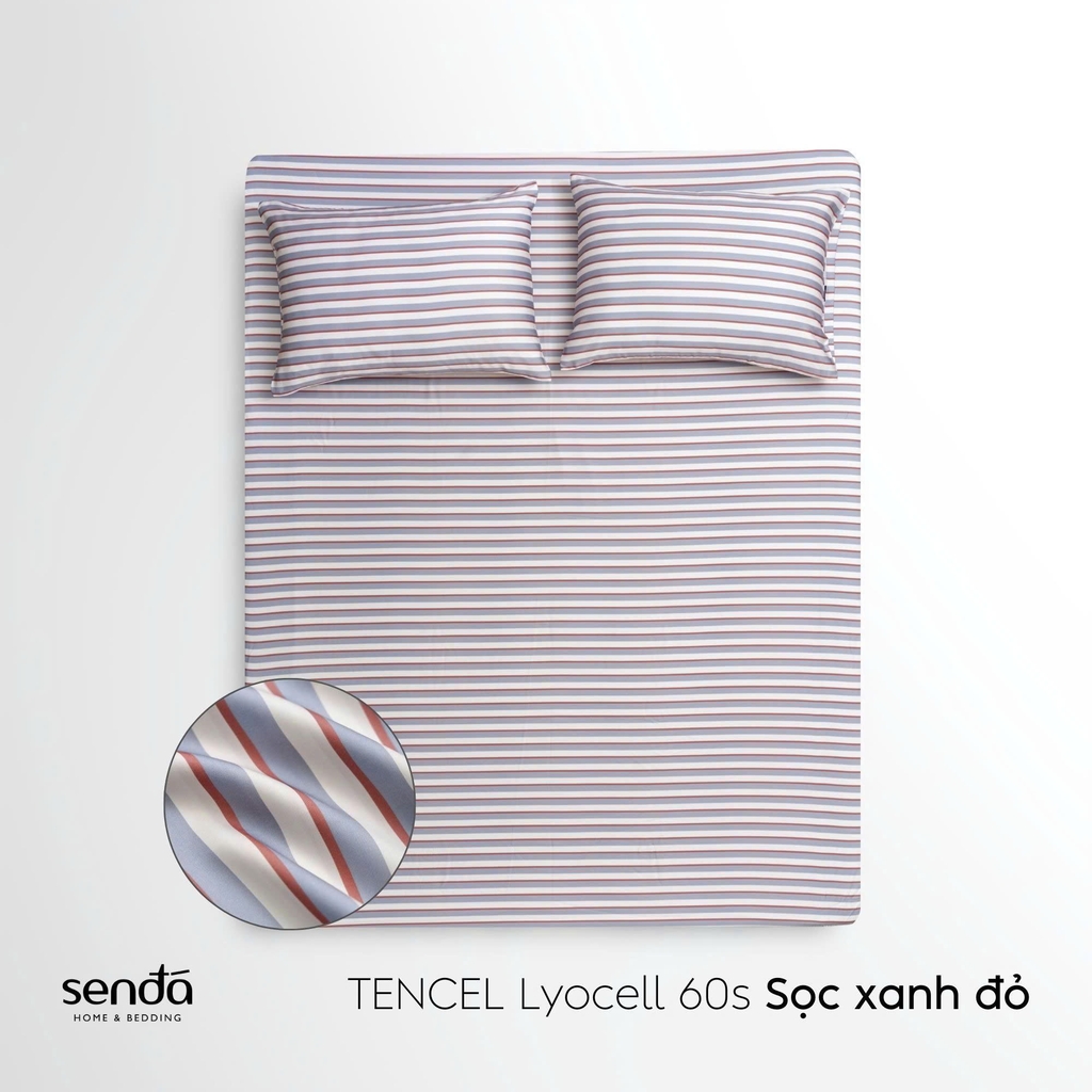 Bộ ga gối 3 món Lụa Tencel  họa tiết kẻ sọc