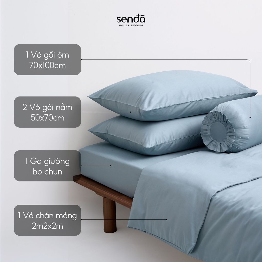 Bộ chăn ga gối 5 món Cotton Sateen 50S trơn màu