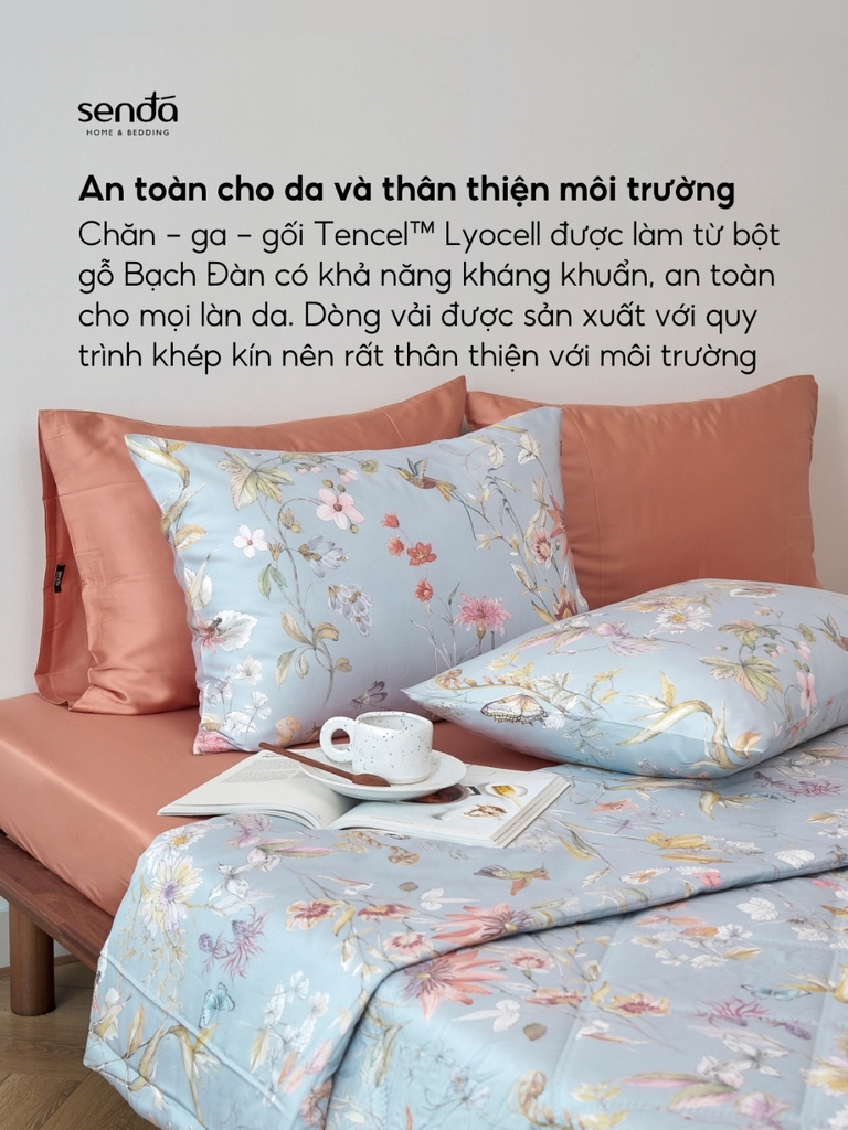 Bộ chăn ga gối 4 món (chăn chần bông) Lụa Tencel 60S họa tiết - Daisy Xám
