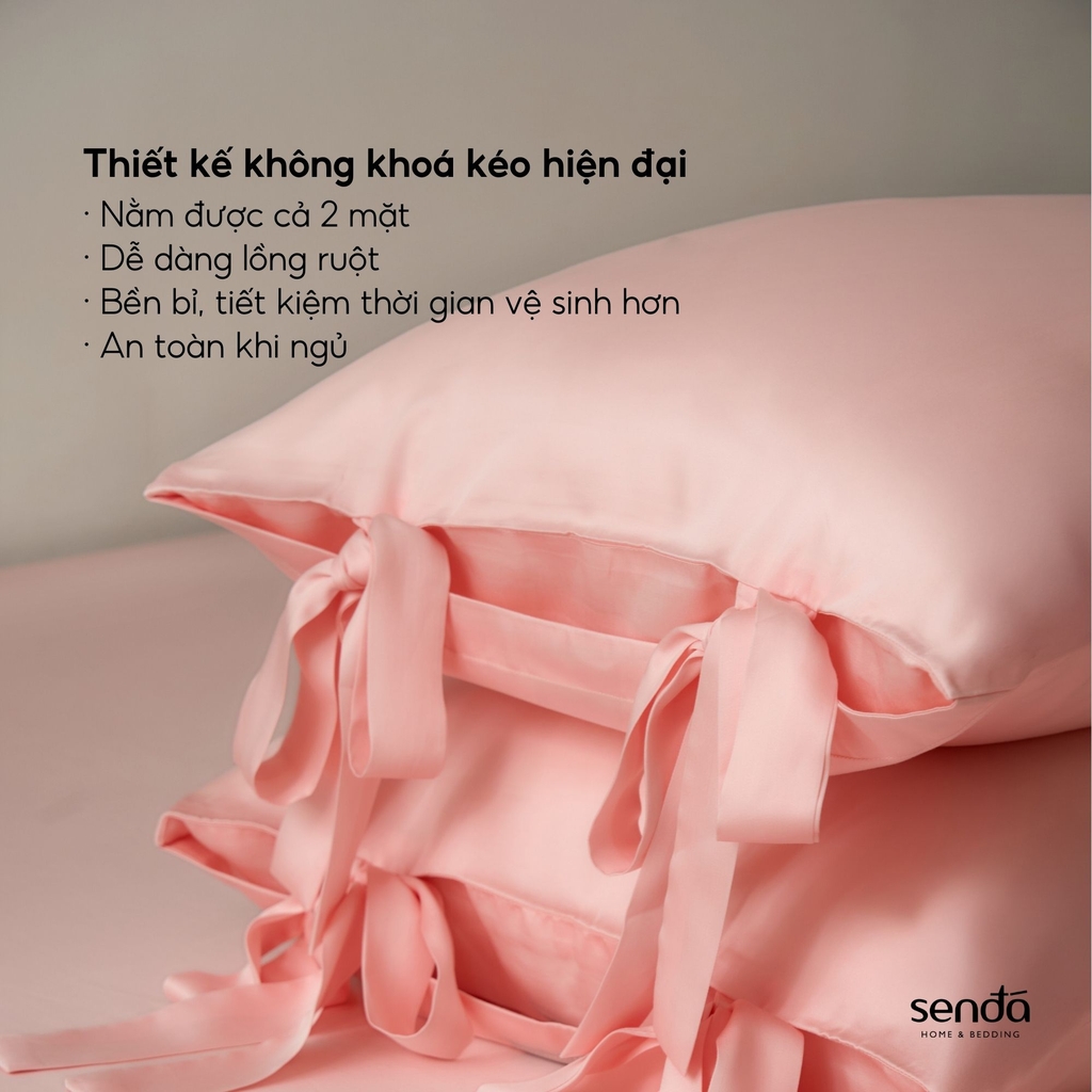 Vỏ gối Nơ Lụa Tencel 50x70cm trơn màu