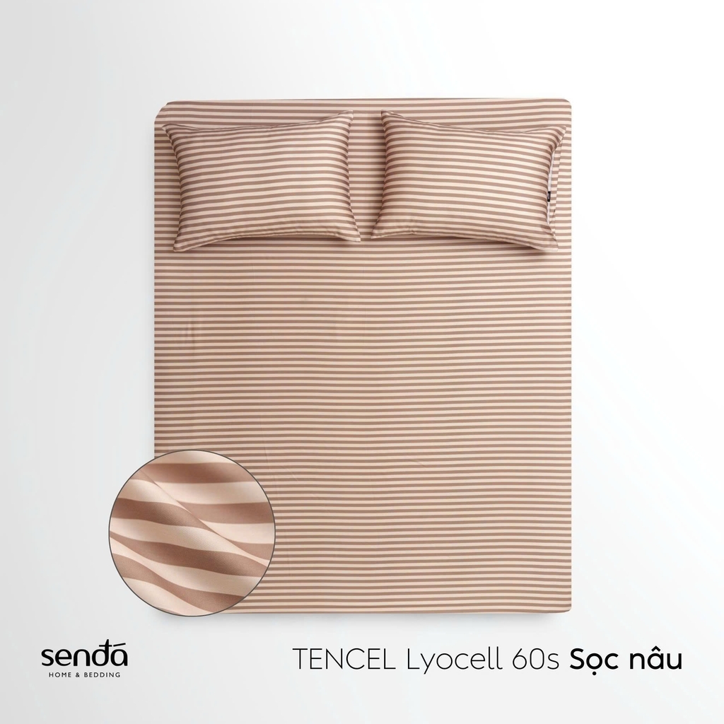 Bộ ga gối 3 món Lụa Tencel  họa tiết kẻ sọc