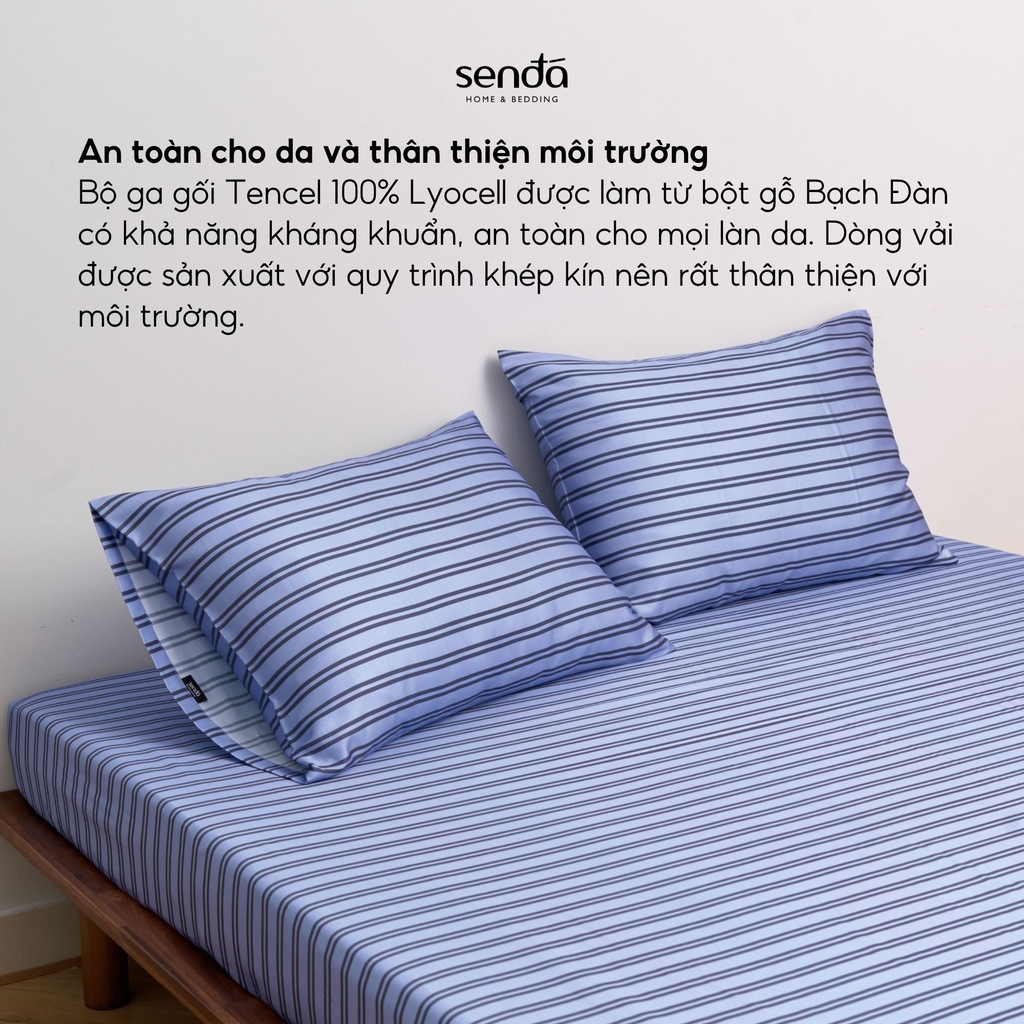 Bộ ga gối 3 món Lụa Tencel  họa tiết kẻ sọc - Sọc xanh navy