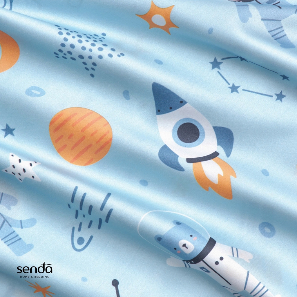Bộ ga gối 3 món cho bé Lụa Tencel họa tiết - Phi hành gia