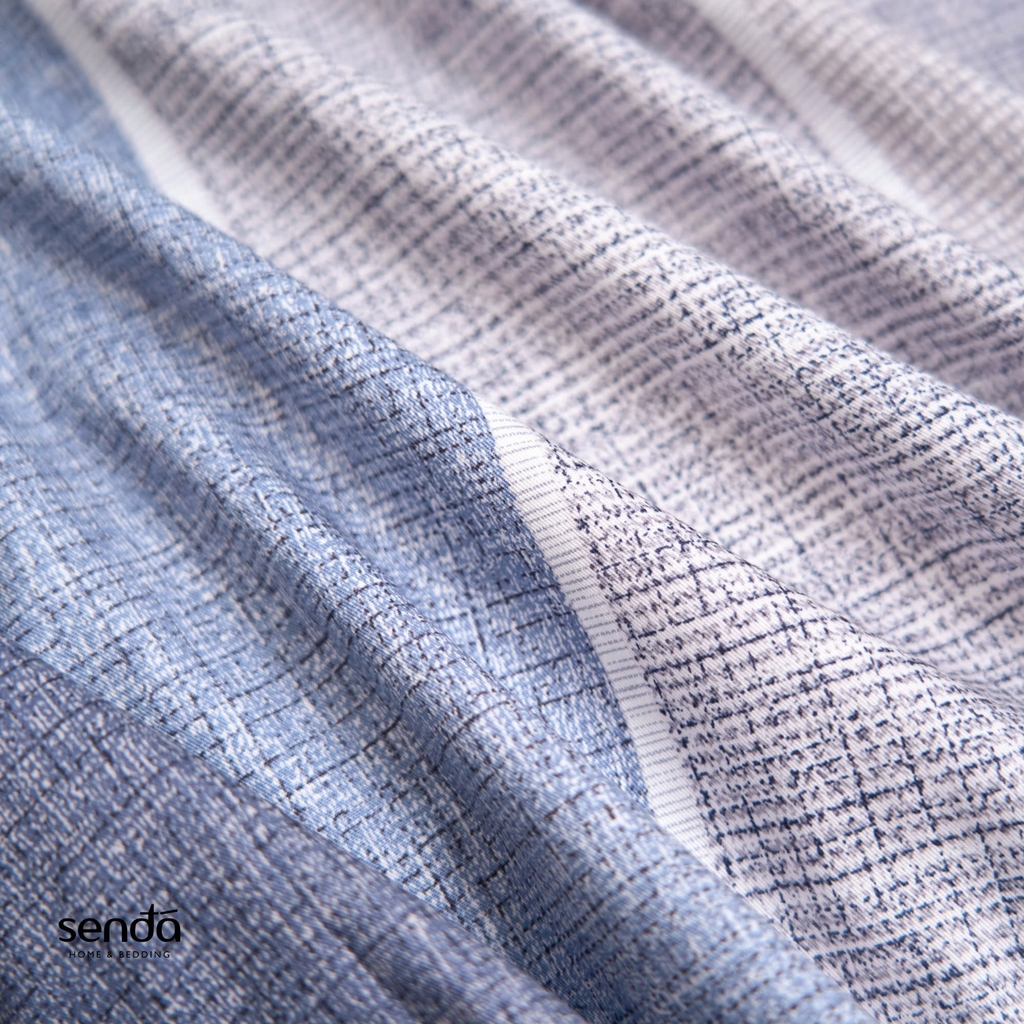 Bộ ga gối 3 món Cotton Twill họa tiết kẻ sọc - Khoang xanh xám