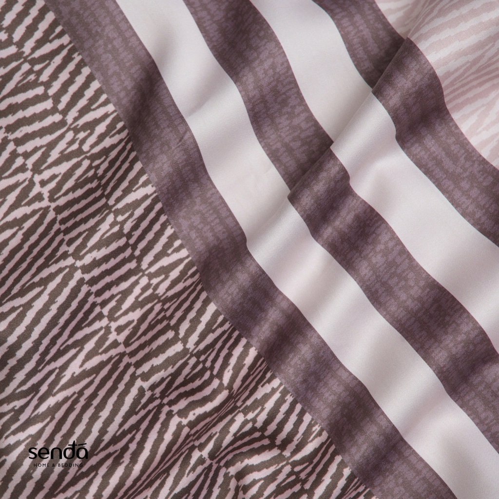 Bộ ga gối 3 món Lụa Tencel 60S họa tiết - Kẻ ziczac nâu