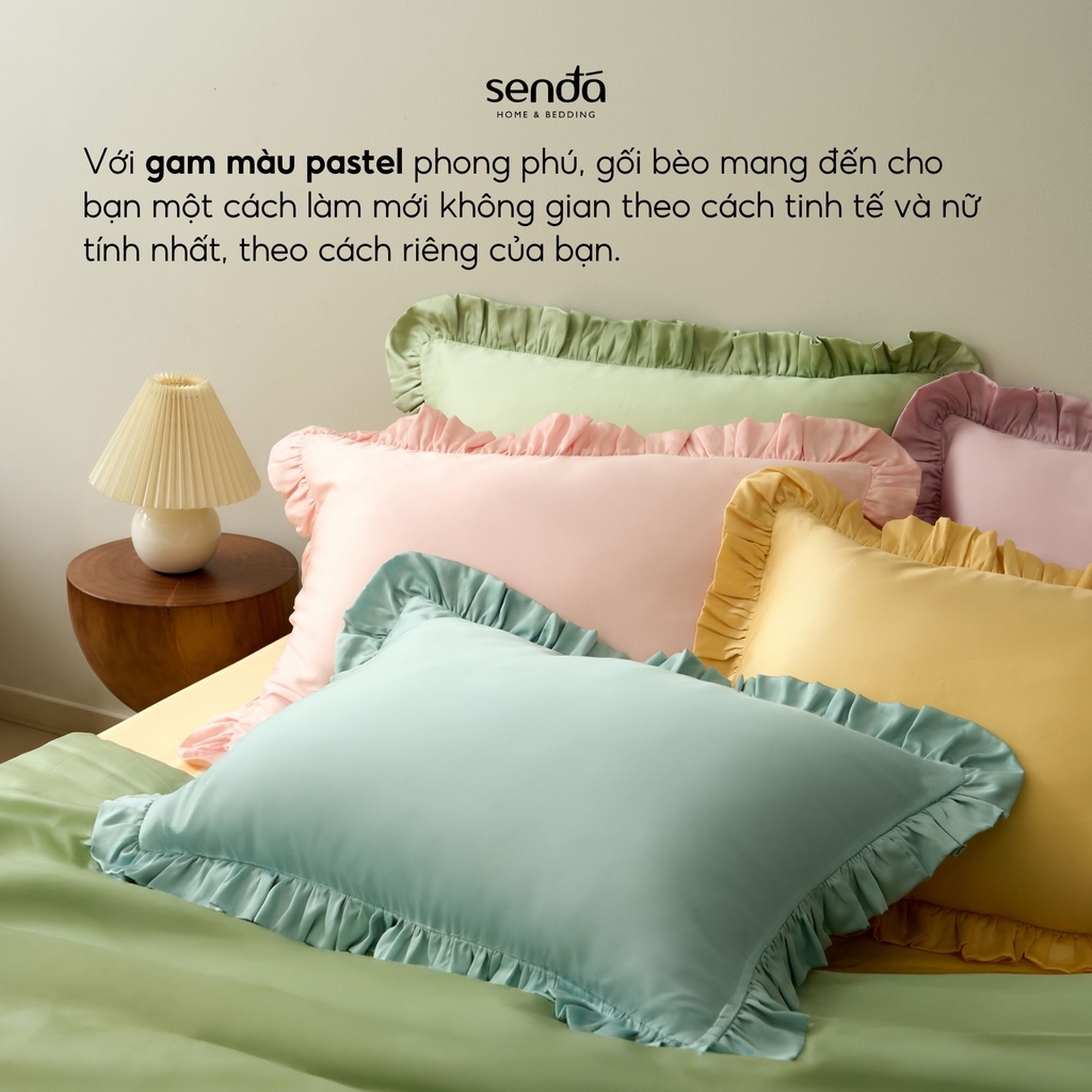 Vỏ gối Bèo Lụa Tencel 50x70 cm trơn màu