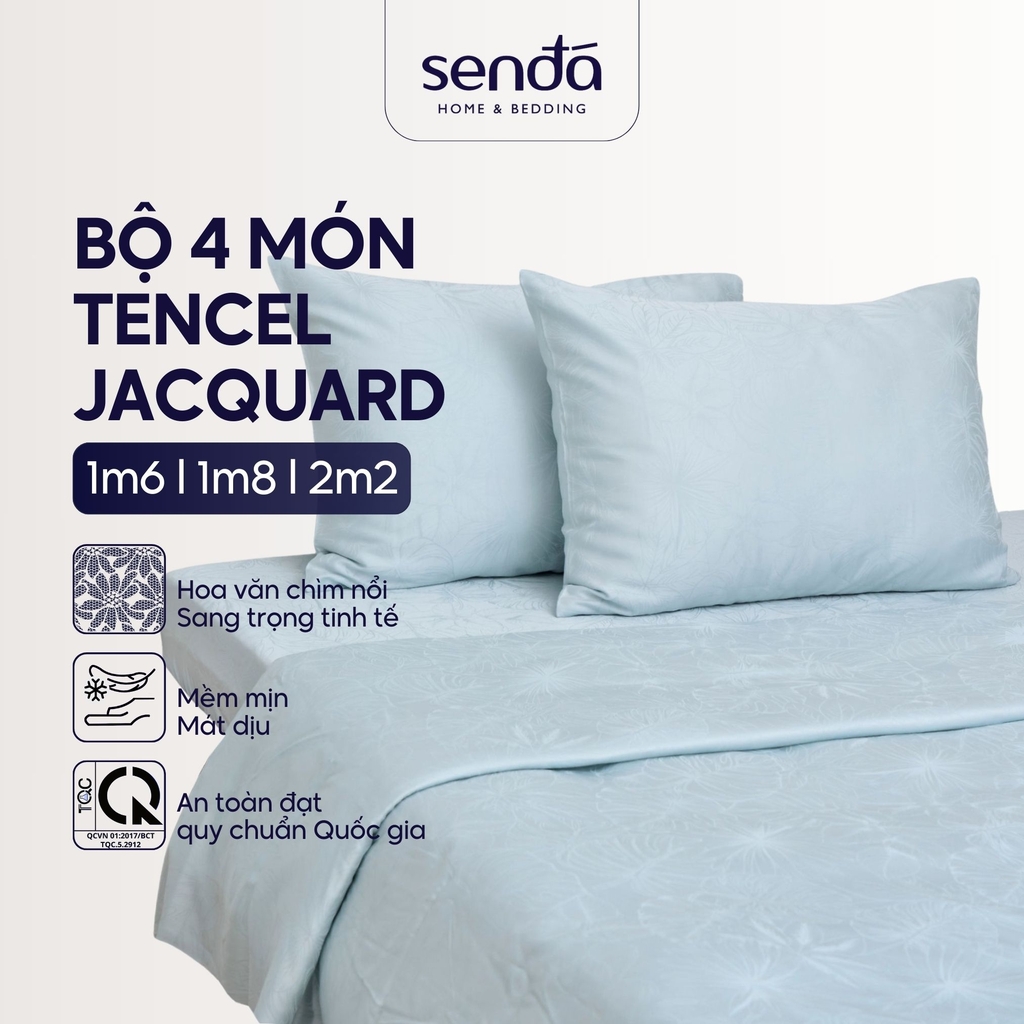 Bộ chăn ga gối 4 món Lụa Tencel Jacquard vân gấm