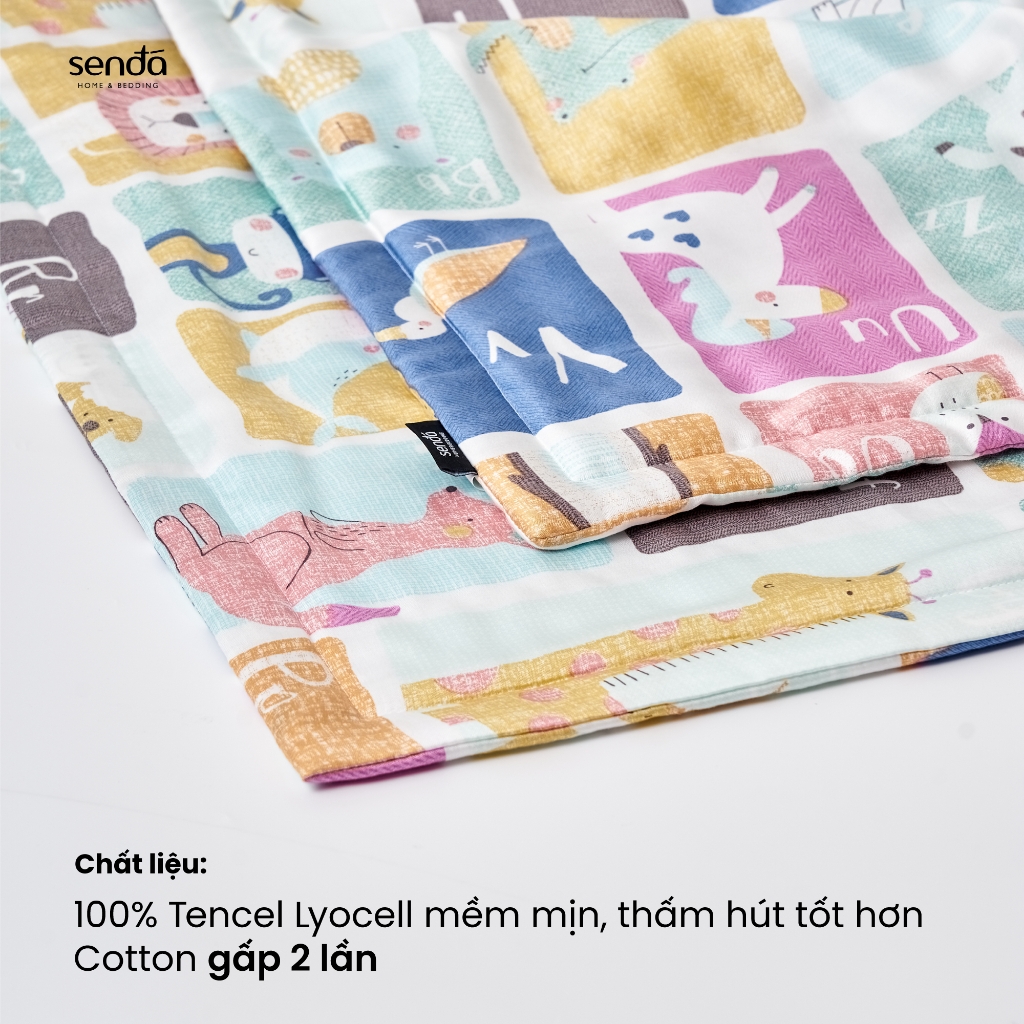 Bộ chăn gối cho bé đi học Lụa Tencel họa tiết - Gấu mơ