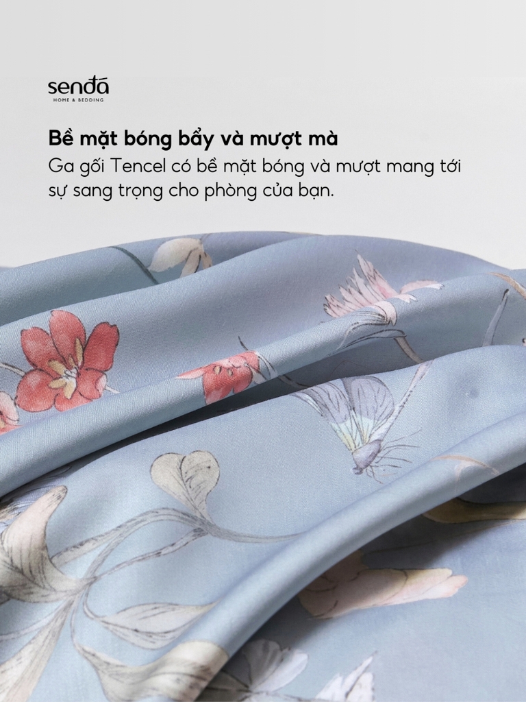 Bộ ga gối 3 món Lụa Tencel 60S họa tiết - Khuynh diệp xanh