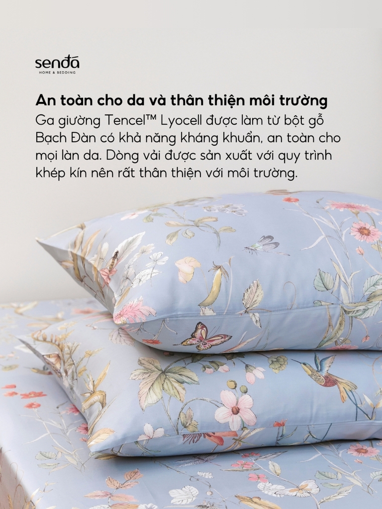 Bộ ga gối 3 món Lụa Tencel 60S họa tiết - Hoa nhí trắng