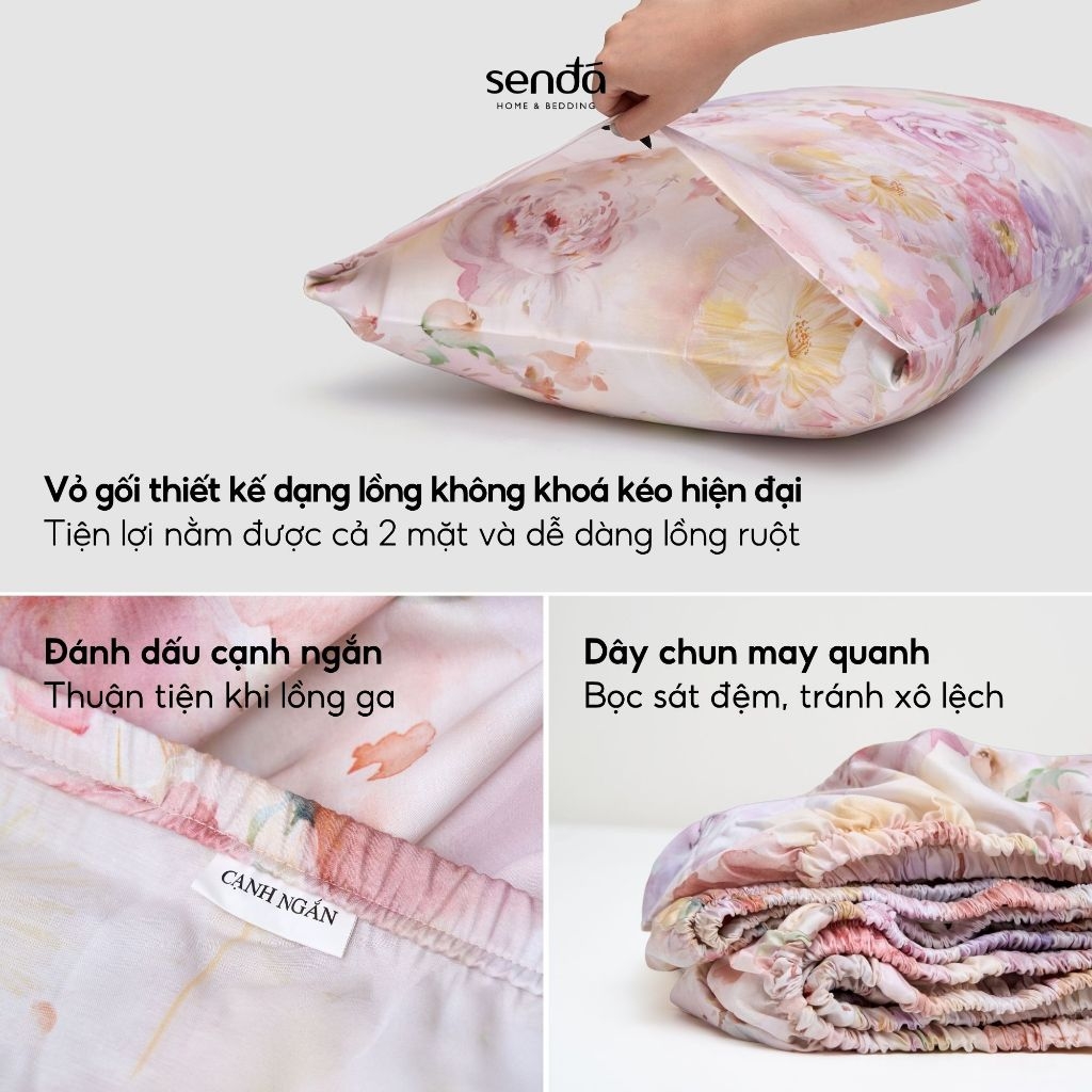 Bộ ga gối 3 món Tencel Cotton họa tiết - Liễu hoa
