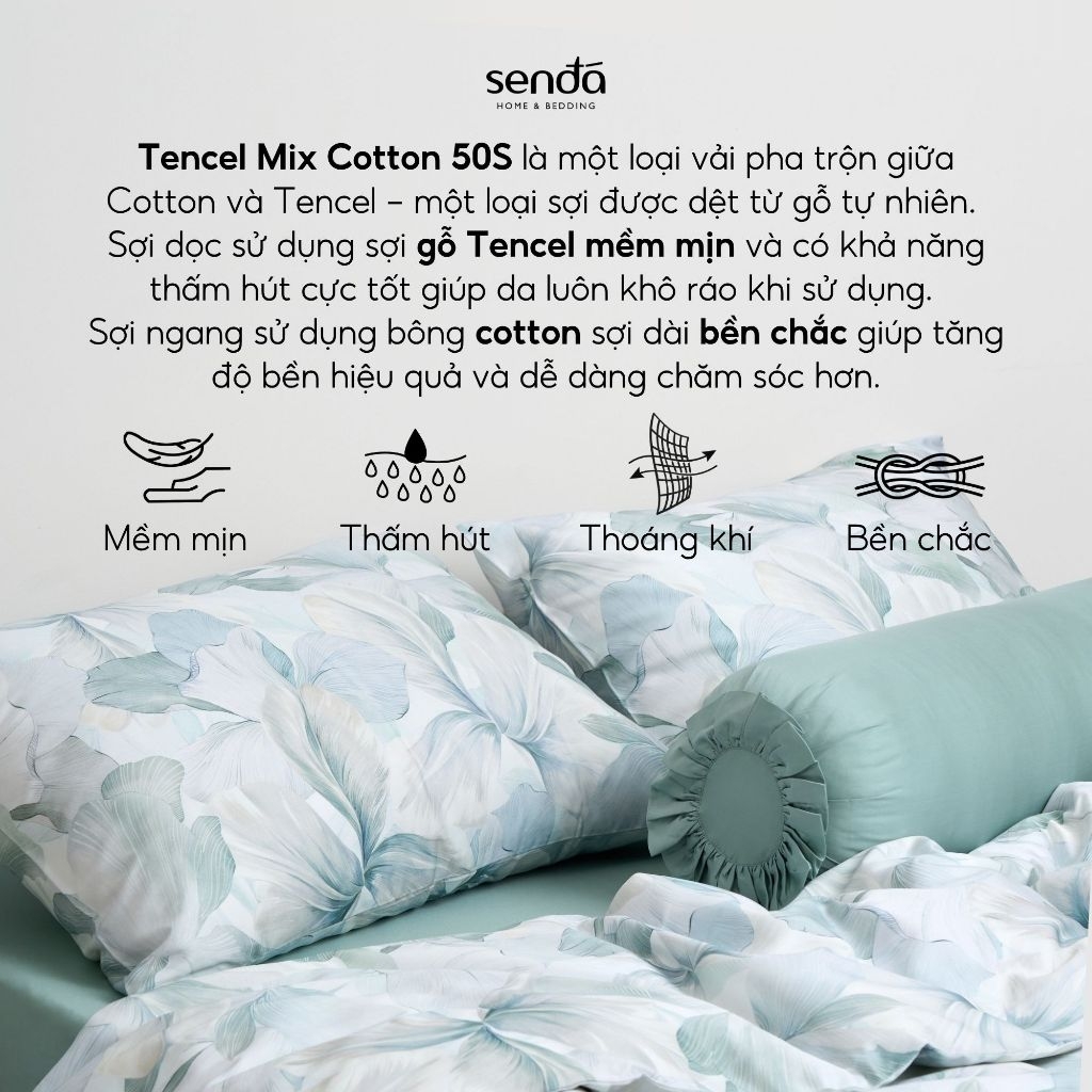 Bộ chăn ga gối 5 món Tencel Cotton họa tiết - Liễu hoa