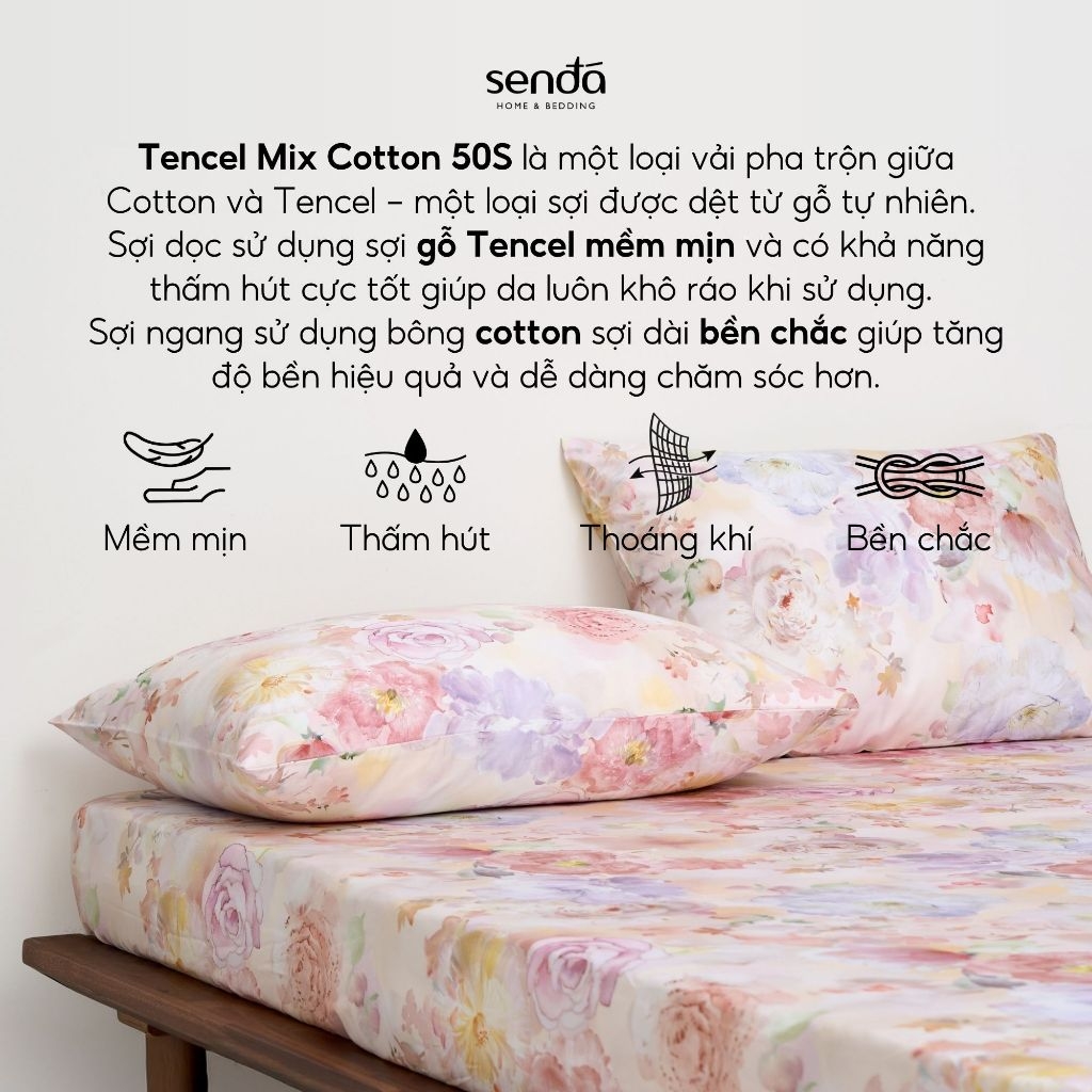 Bộ ga gối 3 món Tencel Cotton họa tiết - Bích vân