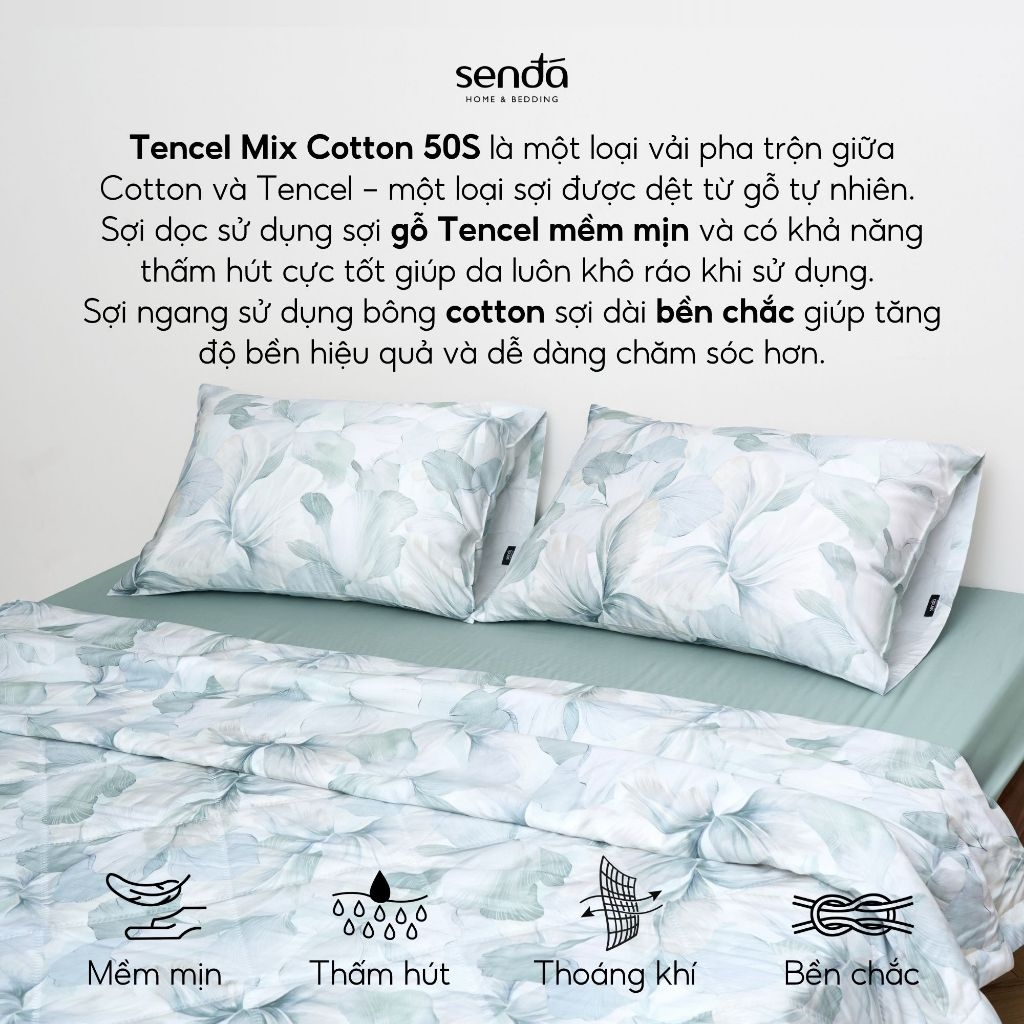 Bộ chăn ga gối 4 món (chăn chần bông) Tencel Cotton họa tiết - Liễu hoa