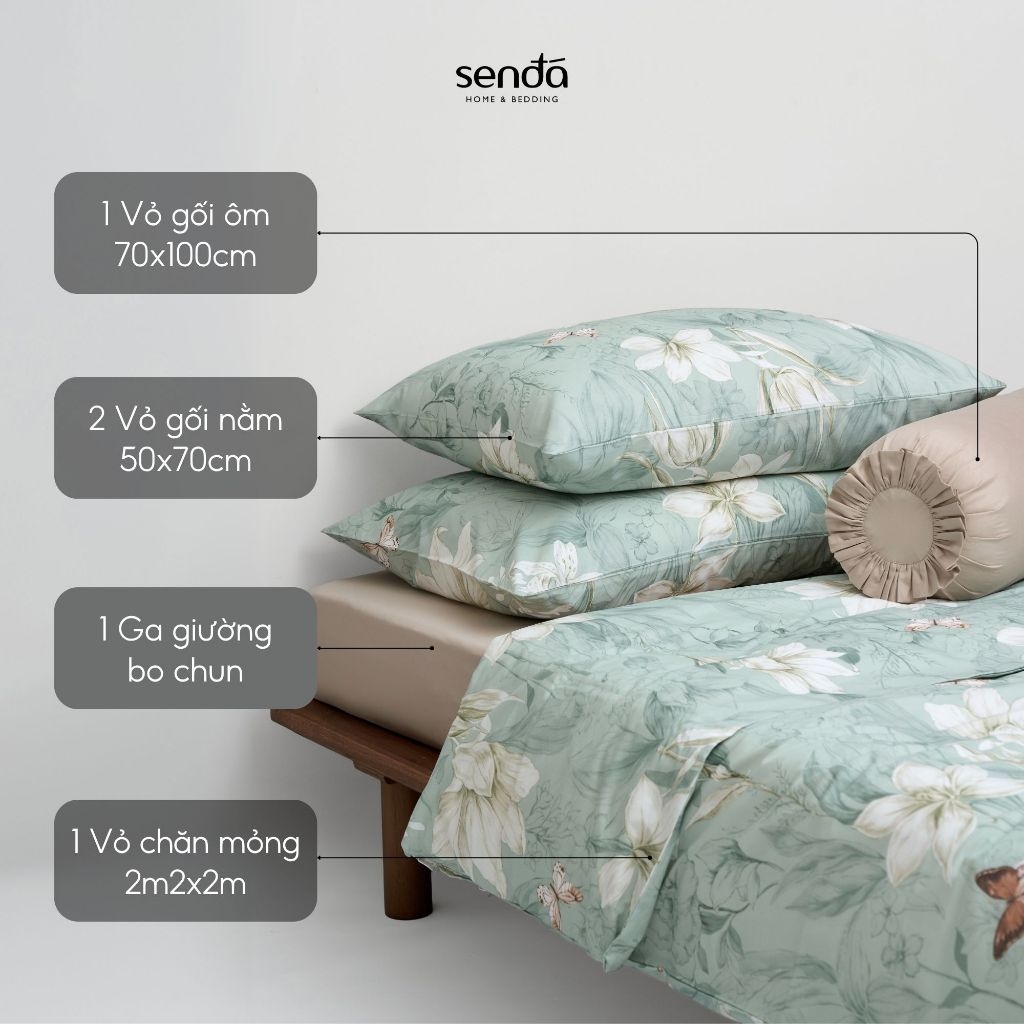 Bộ chăn ga gối 5 món Cotton 40S họa tiết - Hoa ngà