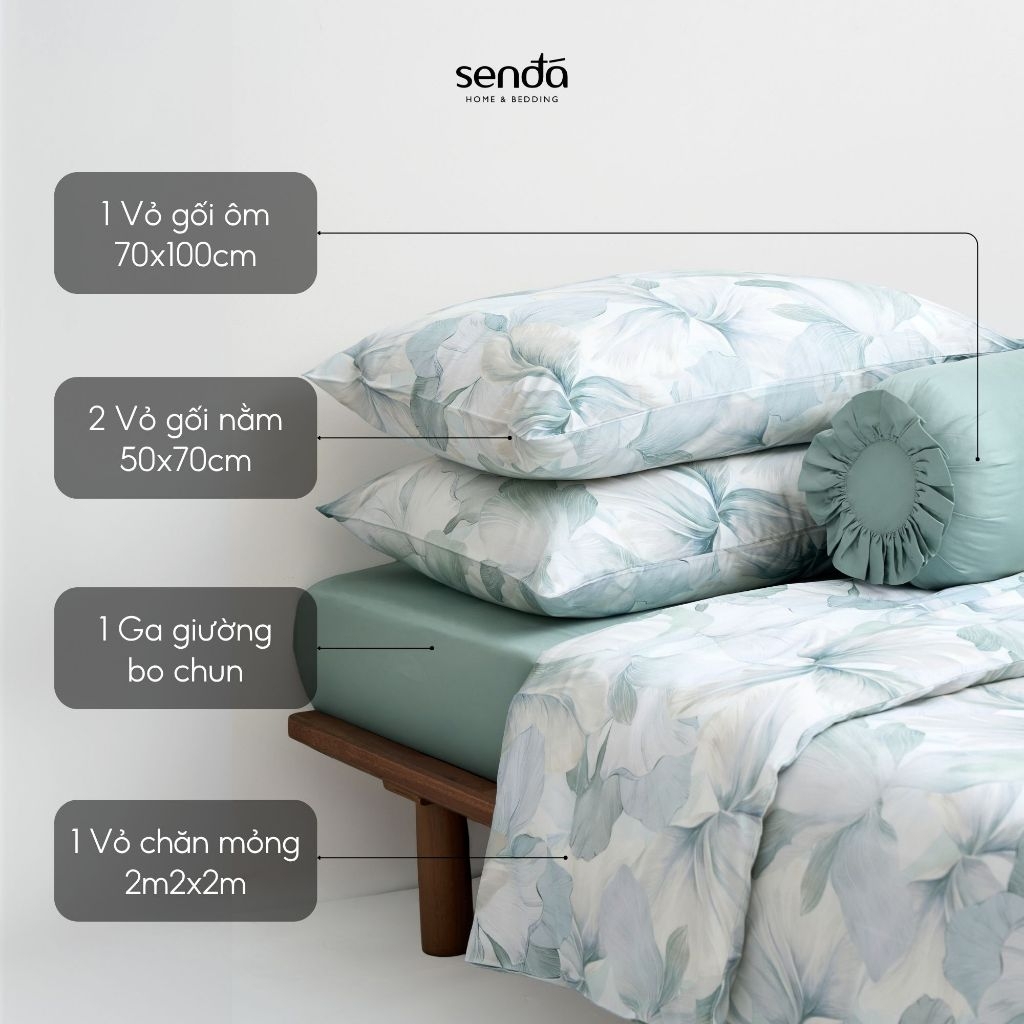 Bộ chăn ga gối 5 món Tencel Cotton họa tiết - Bồ công anh