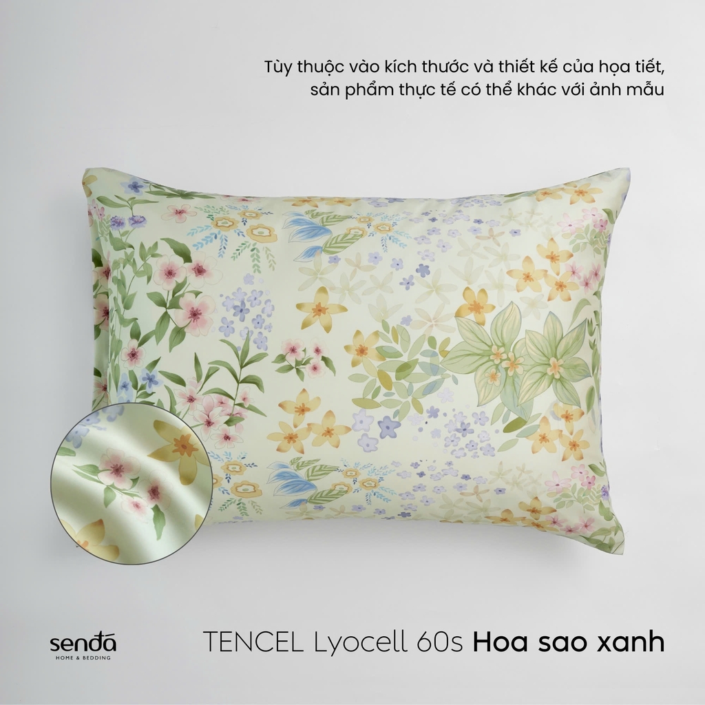 Vỏ gối nằm Lụa Tencel 60S họa tiết - Hoa sao xanh