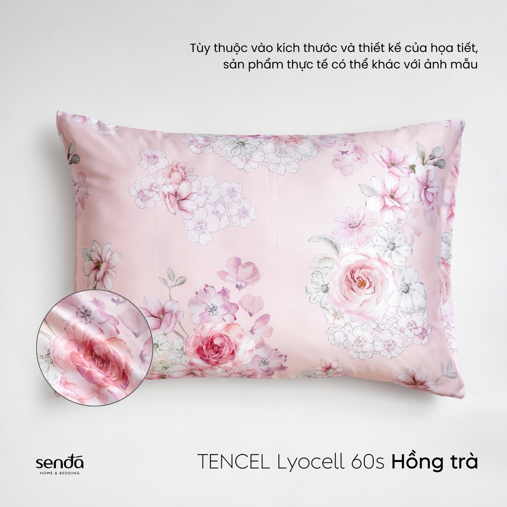 Vỏ gối nằm Lụa Tencel 60S họa tiết - Hồng trà