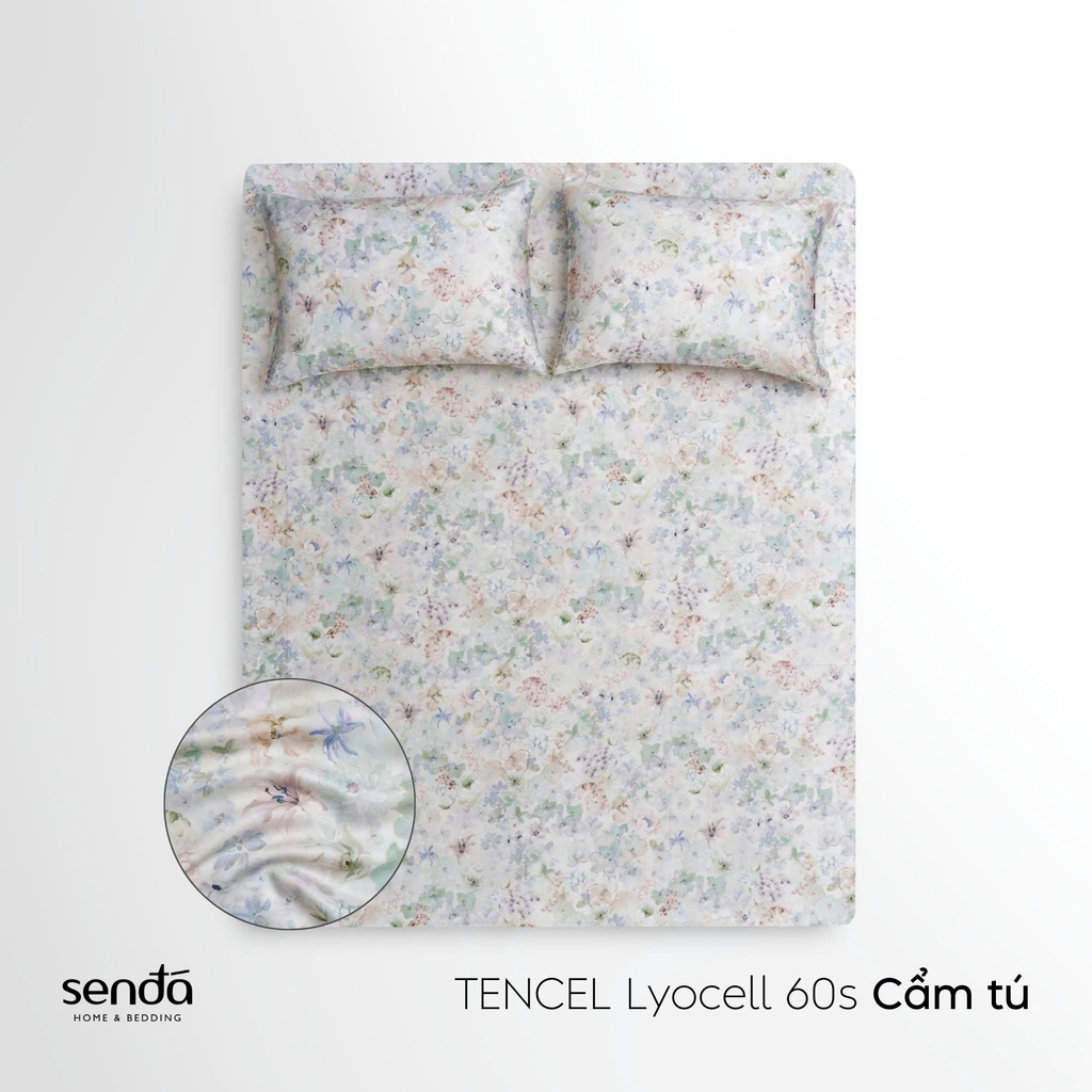 Bộ ga gối 3 món Lụa Tencel 60S họa tiết - Cẩm tú