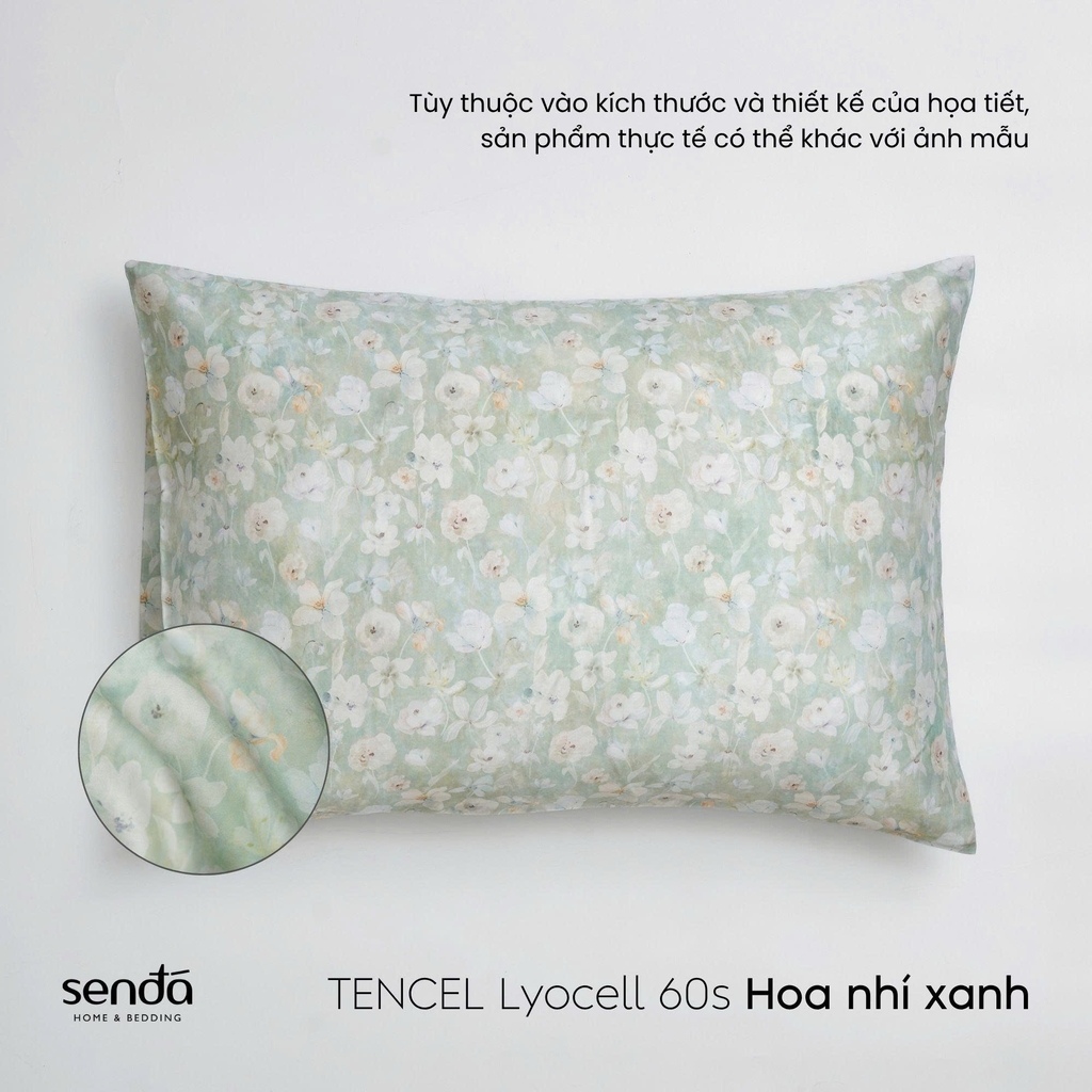 Vỏ gối nằm Lụa Tencel 60S họa tiết - Hoa nhí xanh