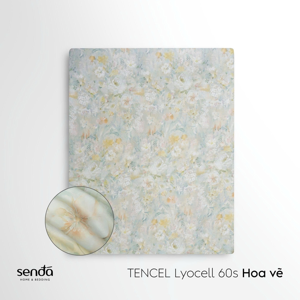 Bộ ga gối 3 món Lụa Tencel 60S họa tiết - Hoa vẽ