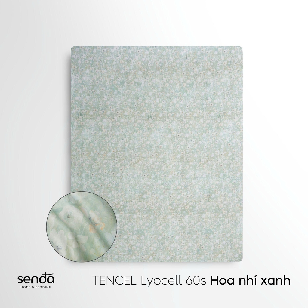 Bộ ga gối 3 món Lụa Tencel 60S họa tiết - Hoa nhí xanh