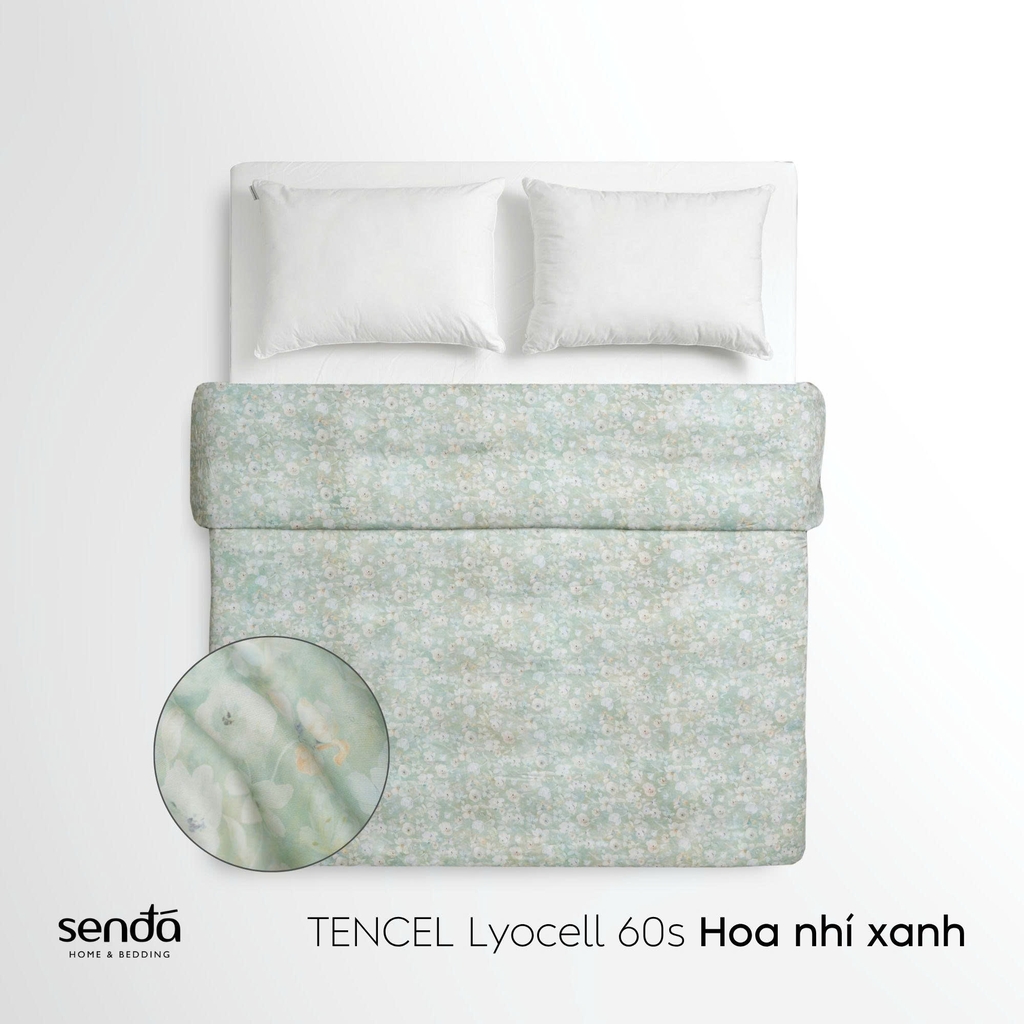 Vỏ chăn mỏng Lụa Tencel 60S họa tiết - Hoa nhí xanh