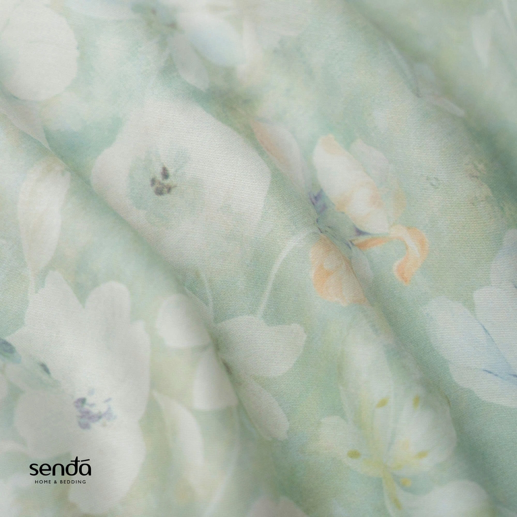 Vỏ chăn chần bông Lụa Tencel 60S họa tiết - Hoa nhí xanh